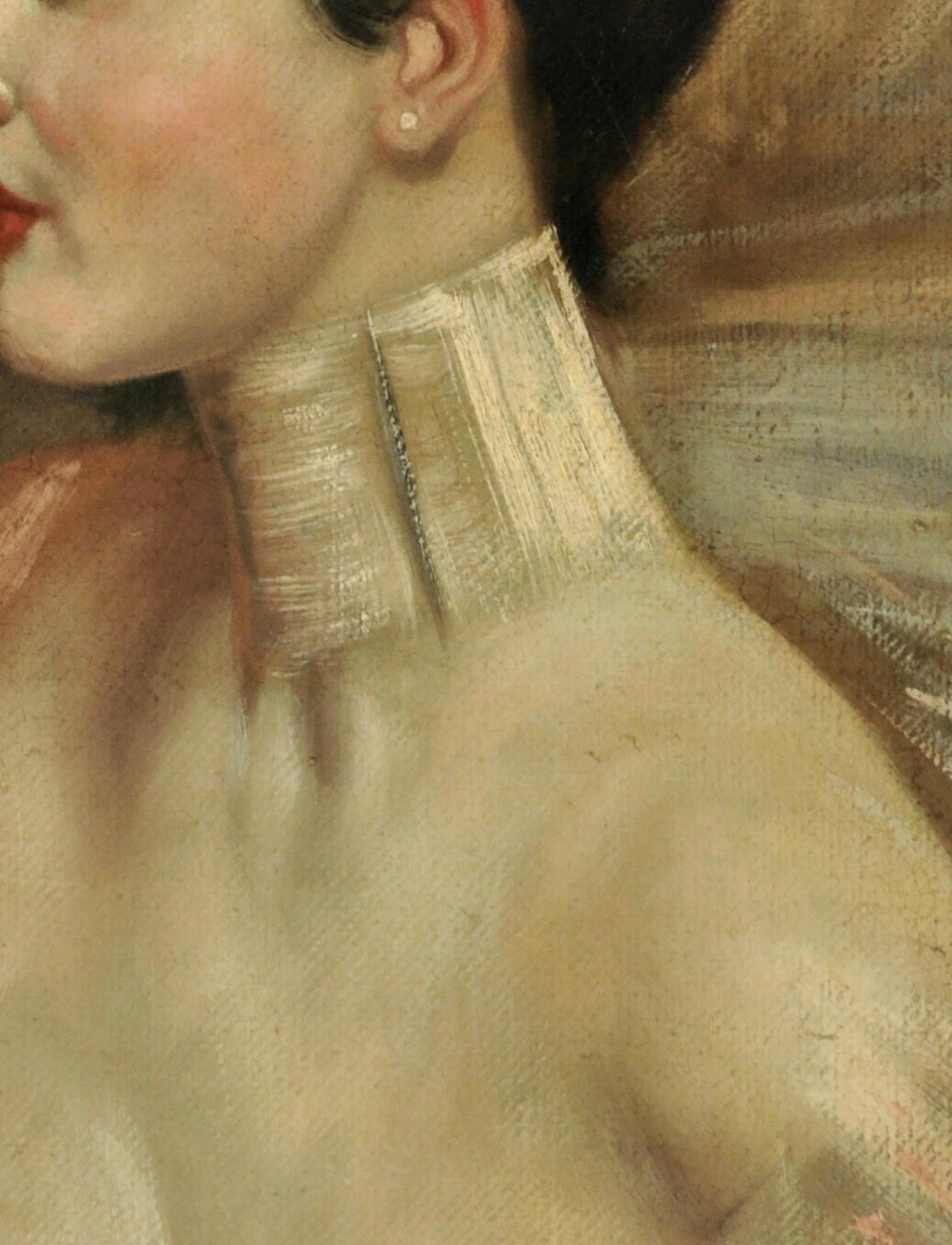 LADY'S PORTRAIT - À la manière de G. Boldini - Peinture à l'huile sur toile italienne - Marron Portrait Painting par Ciro De Rosa