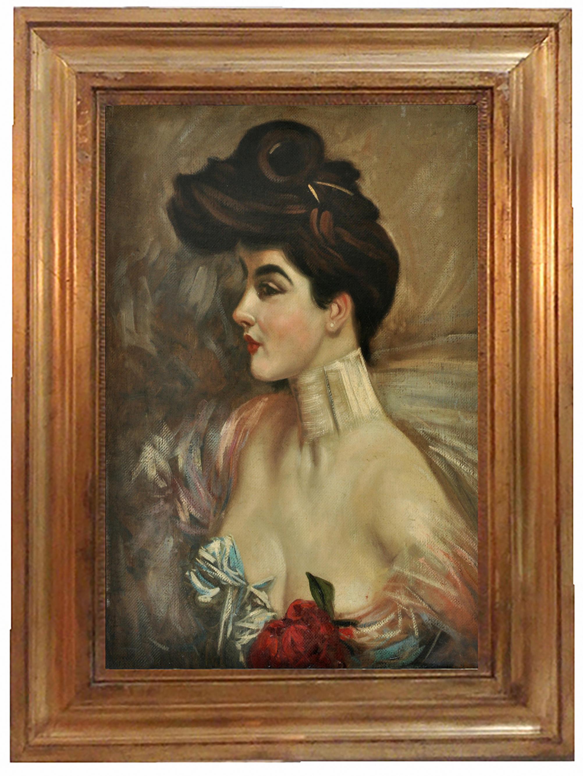 LADY'S PORTRAIT - À la manière de G. Boldini - Peinture à l'huile sur toile italienne