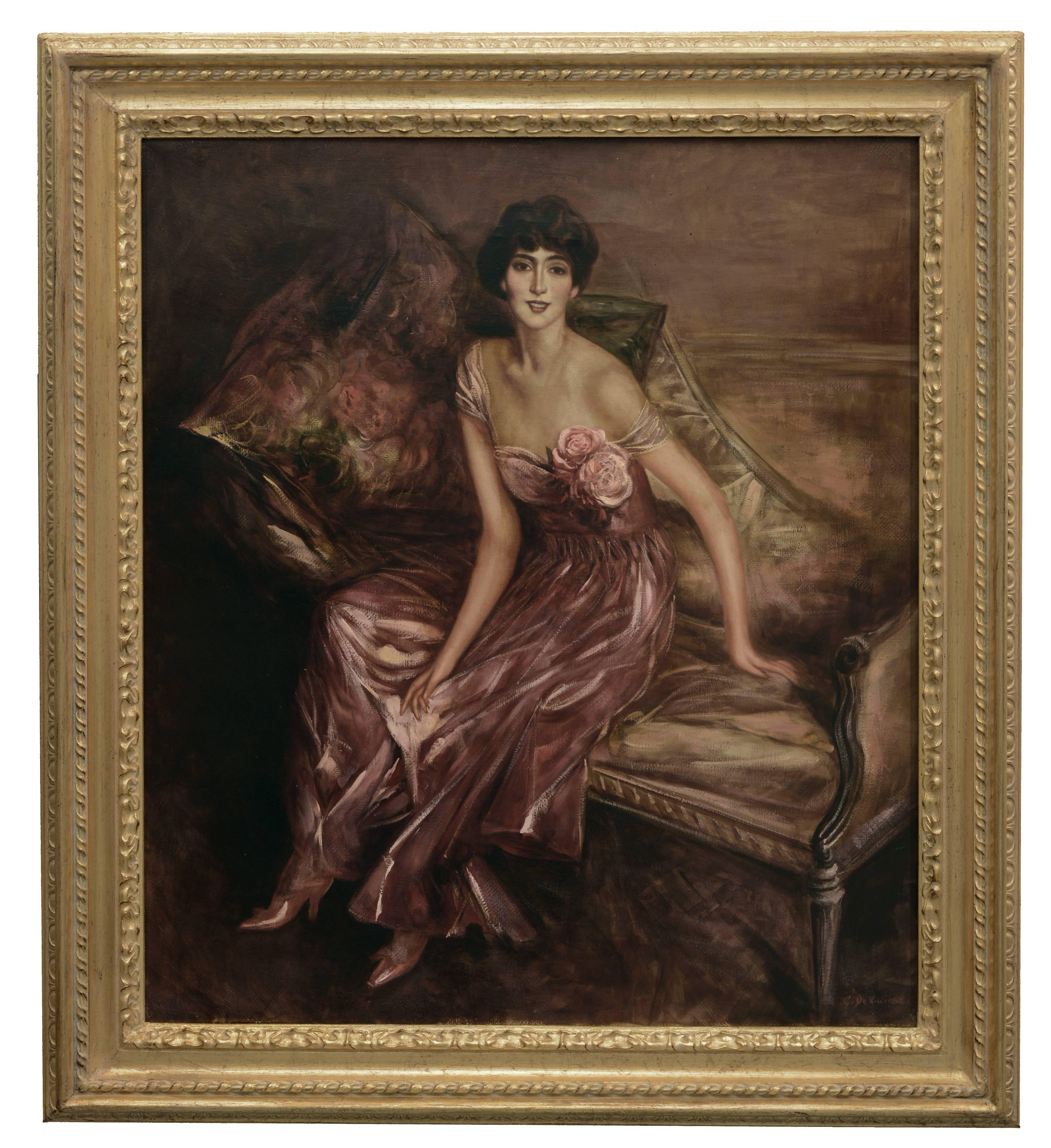 Ciro De Rosa Portrait Painting - LADY'S PORTRAIT- In the Manner of G. Boldini -  Italian Oil on Canvasv Painting