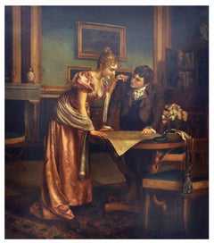 ROMANTIC READINGS- In the Manner of G. Boldini Figurative oil on Canvas Painting