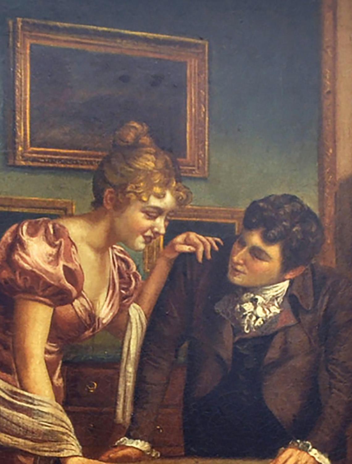 LECTURAS ROMÁNTICAS- A la manera de G. Boldini Pintura figurativa al óleo sobre lienzo - Painting Escuela italiana de Ciro De Rosa