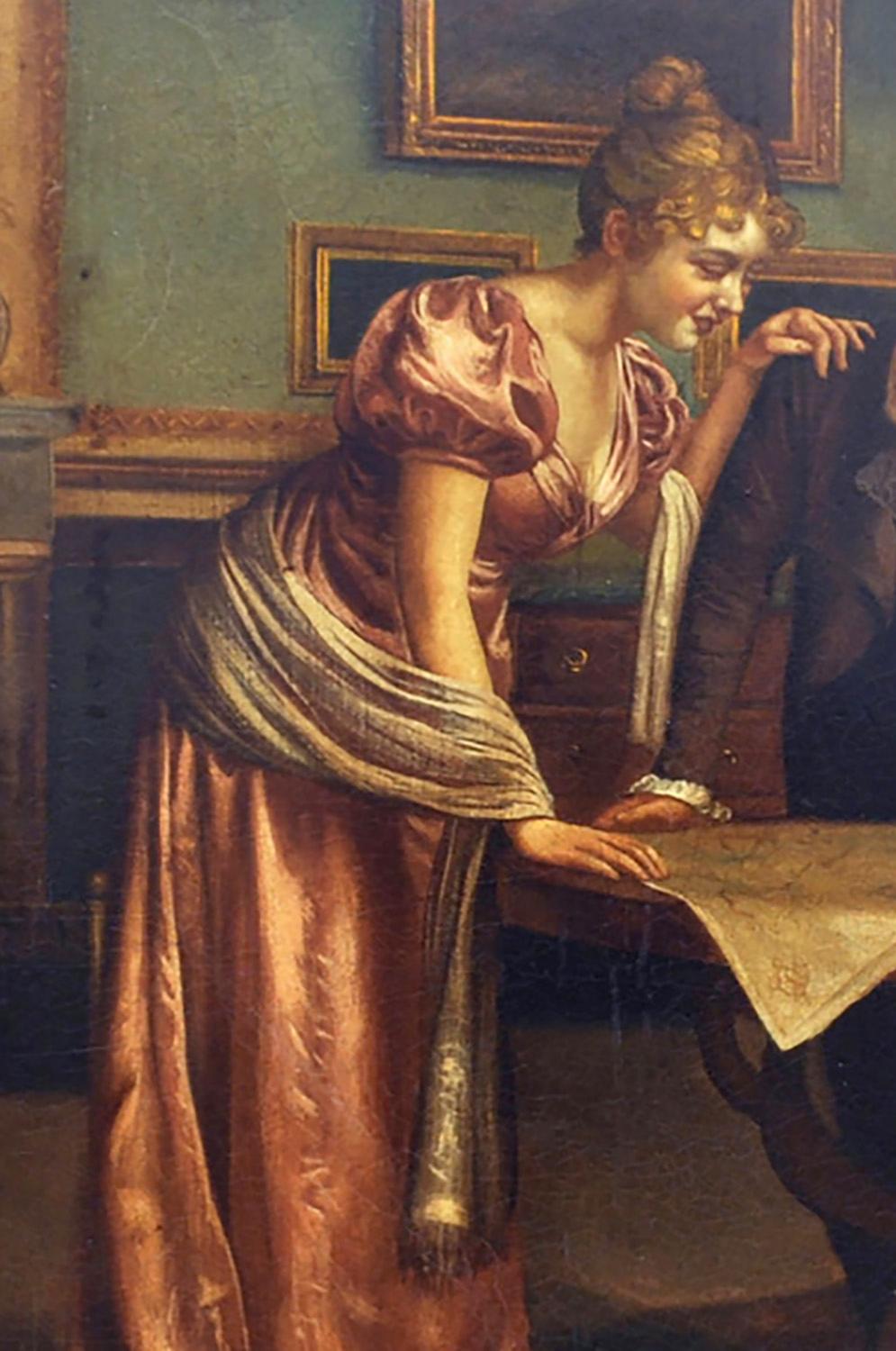 LECTURAS ROMÁNTICAS- A la manera de G. Boldini Pintura figurativa al óleo sobre lienzo - Figurative Painting Negro de Ciro De Rosa