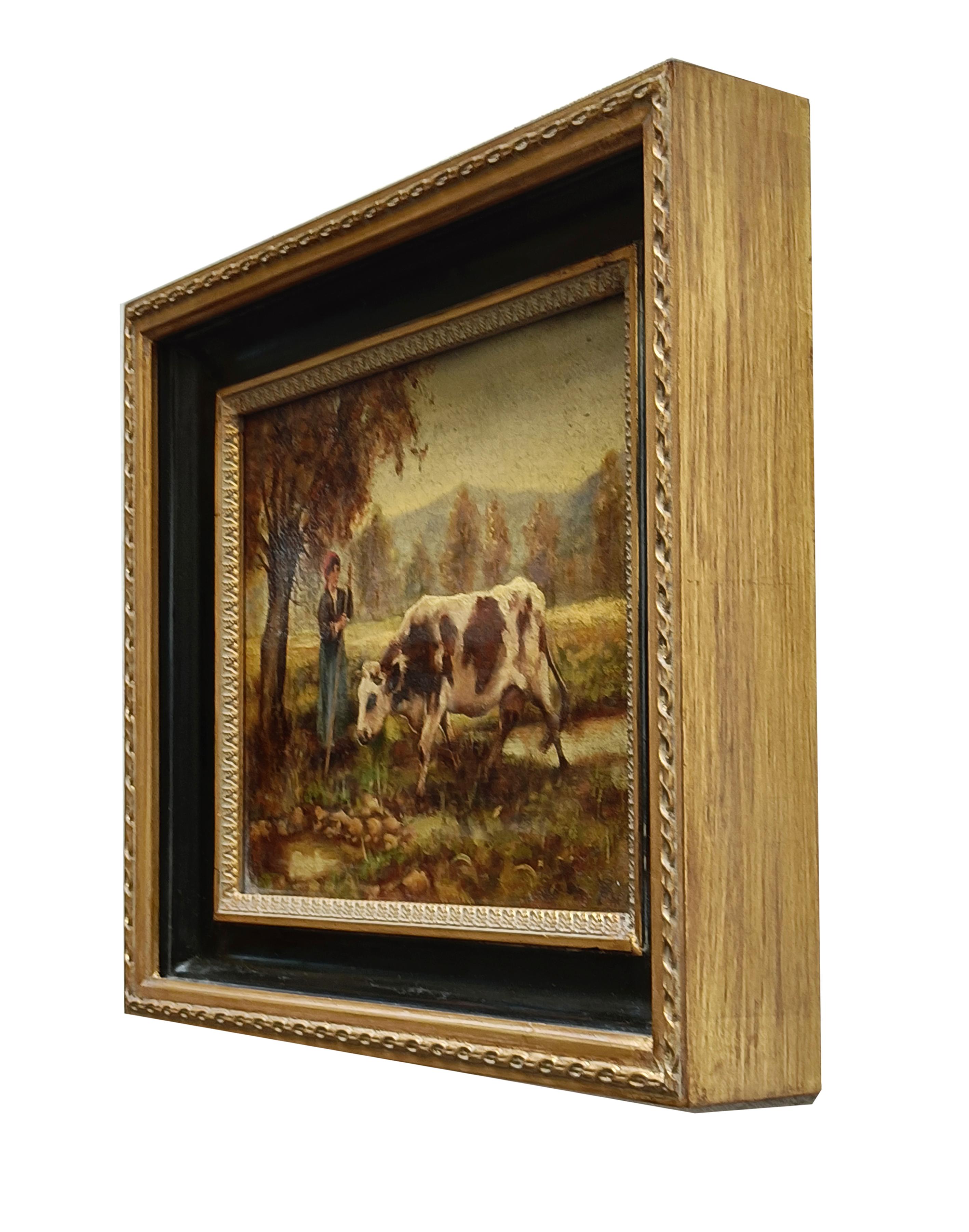 THE SHEPERDESS OF COWS – „In the Manner of Julien Dupre“ – Öl auf Leinwand Gemälde im Angebot 3