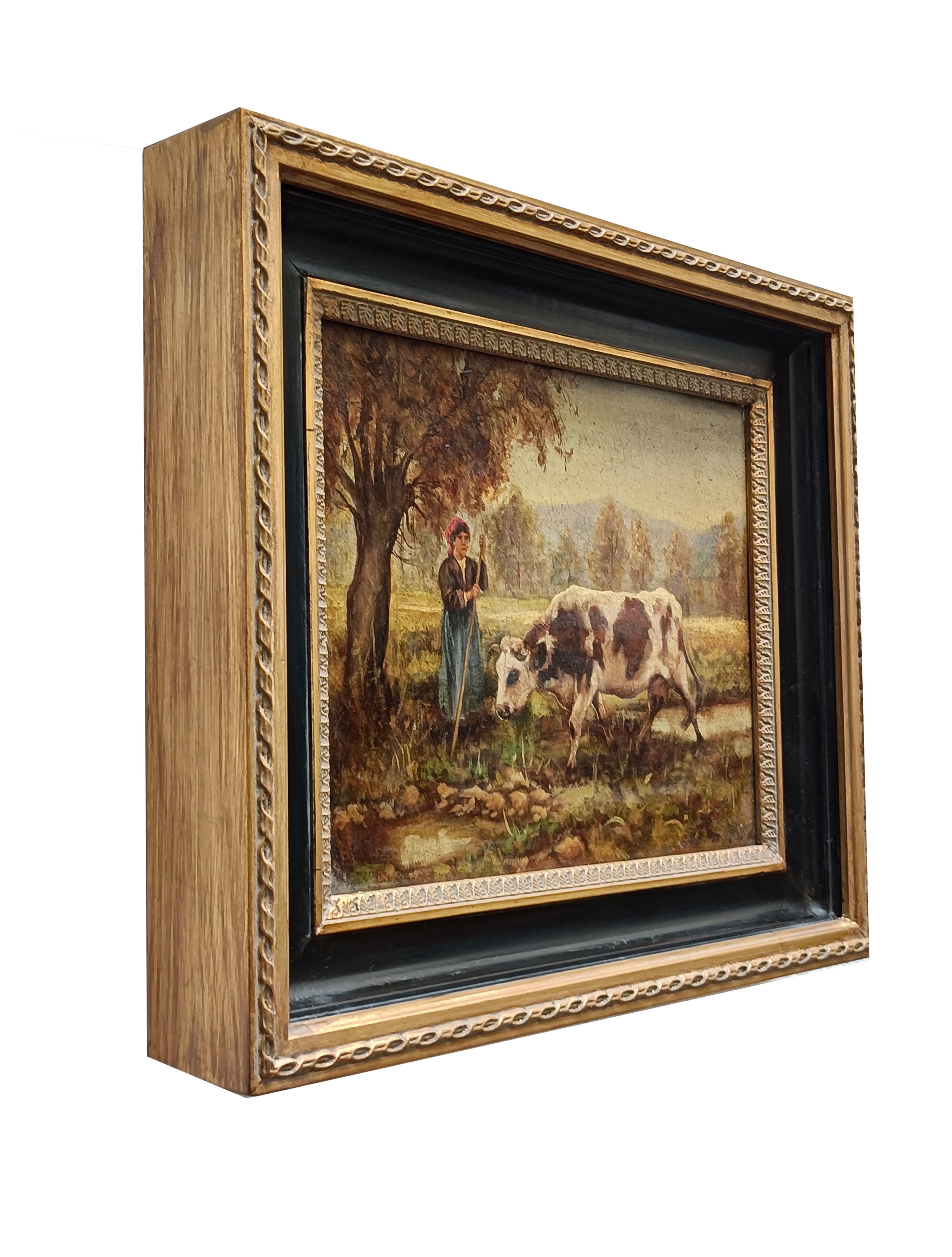 THE SHEPERDESS OF COWS – „In the Manner of Julien Dupre“ – Öl auf Leinwand Gemälde im Angebot 2