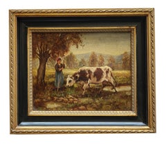 julien de rosa THE SHEPERDESS OF COWS - In the Manner of Julien Dupre'- Oil on Canvas Painting