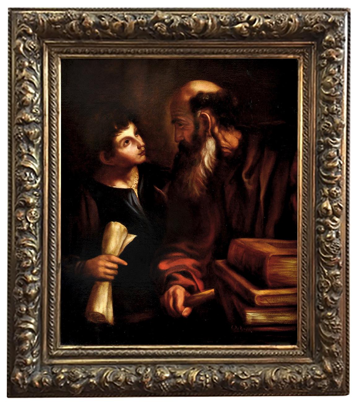 Portrait Painting de Ciro De Rosa - JUVENTUD Y SABIDURÍA - A la Manera de Caravaggio  Pintura figurativa al óleo sobre lienzo