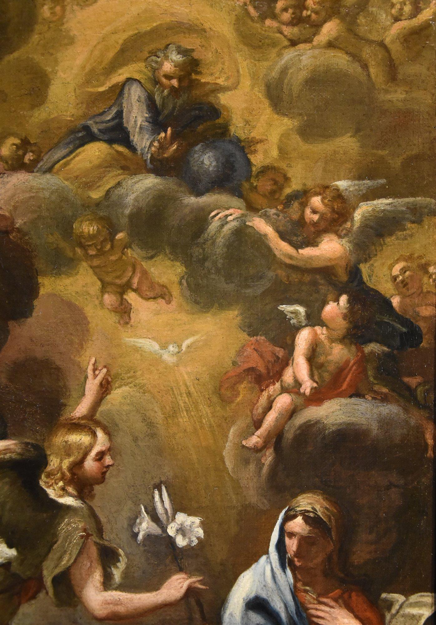 Annunciation Ferri Paint 17th Century Oil on canvas Old master Religious Rome For Sale 8