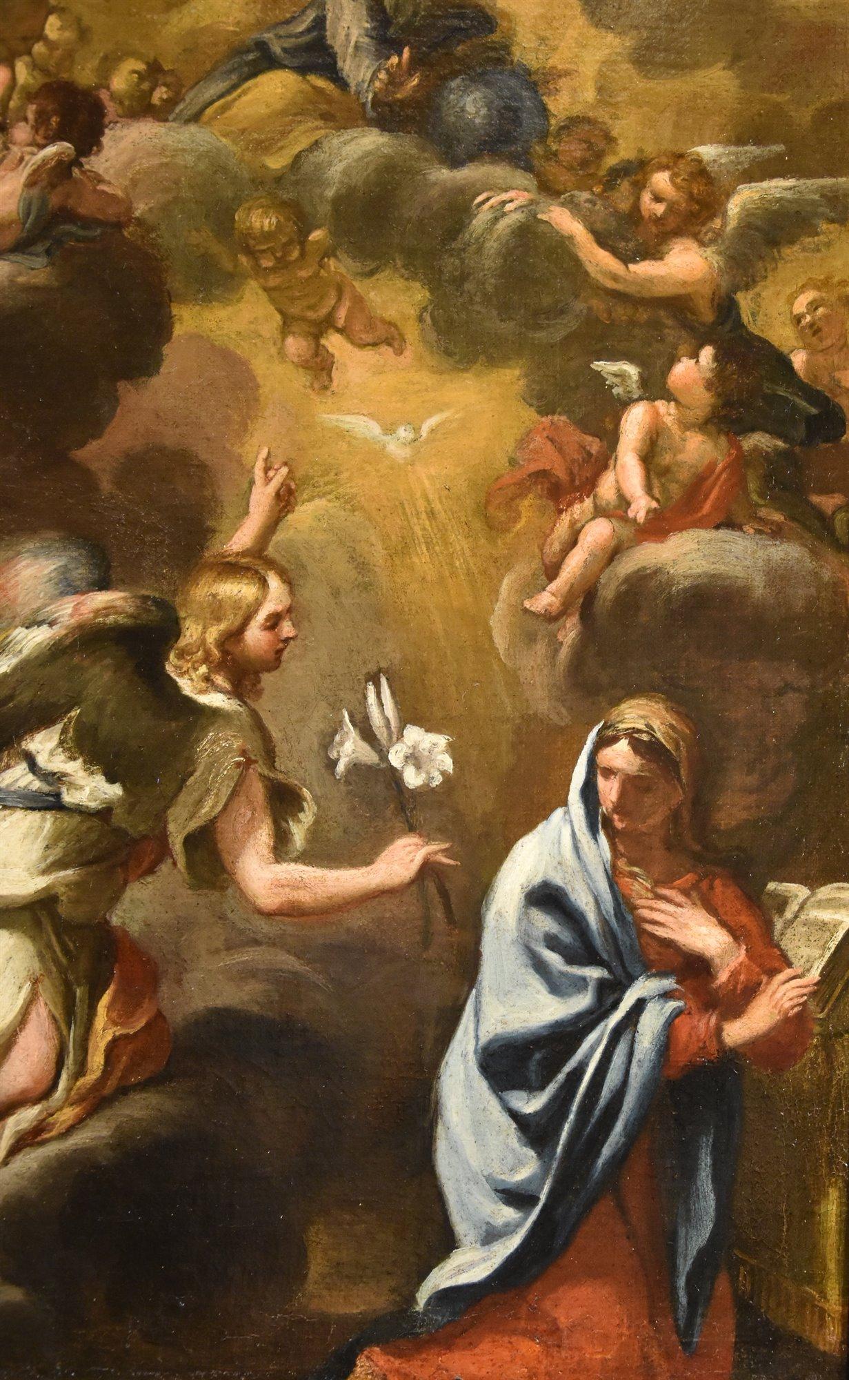 Annunciation Ferri Paint 17th Century Oil on canvas Old master Religious Rome For Sale 1
