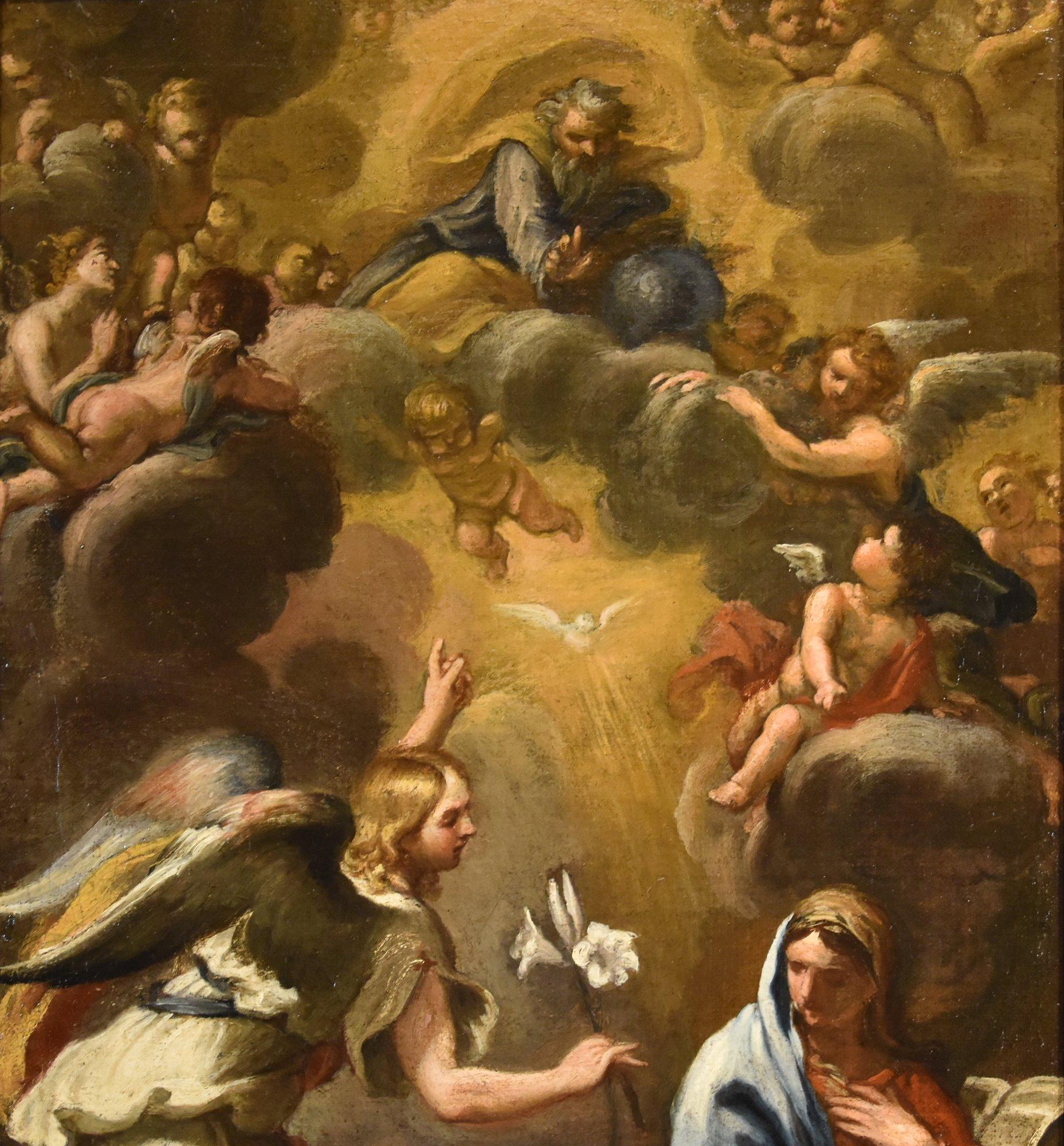 Annunciation Ferri Paint 17th Century Oil on canvas Old master Religious Rome For Sale 2