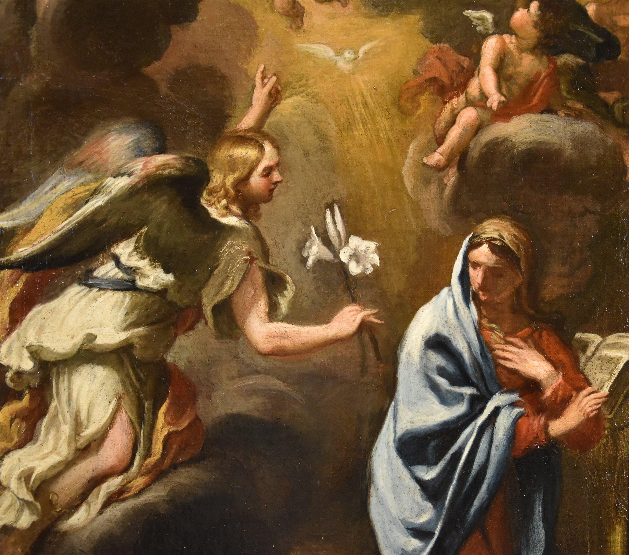 Annunciation Ferri Paint 17th Century Oil on canvas Old master Religious Rome For Sale 4