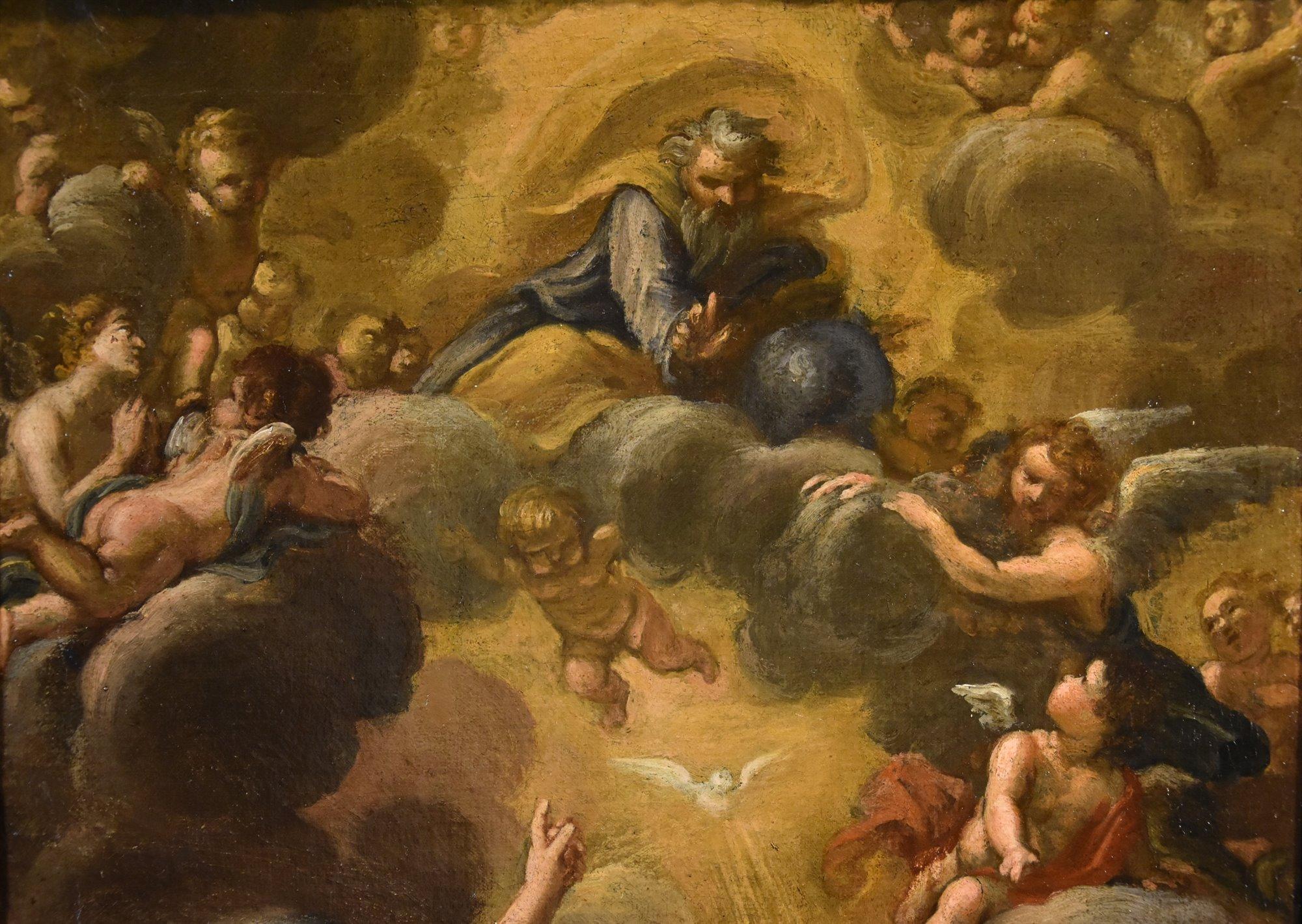 Annunciation Ferri Paint 17th Century Oil on canvas Old master Religious Rome For Sale 5
