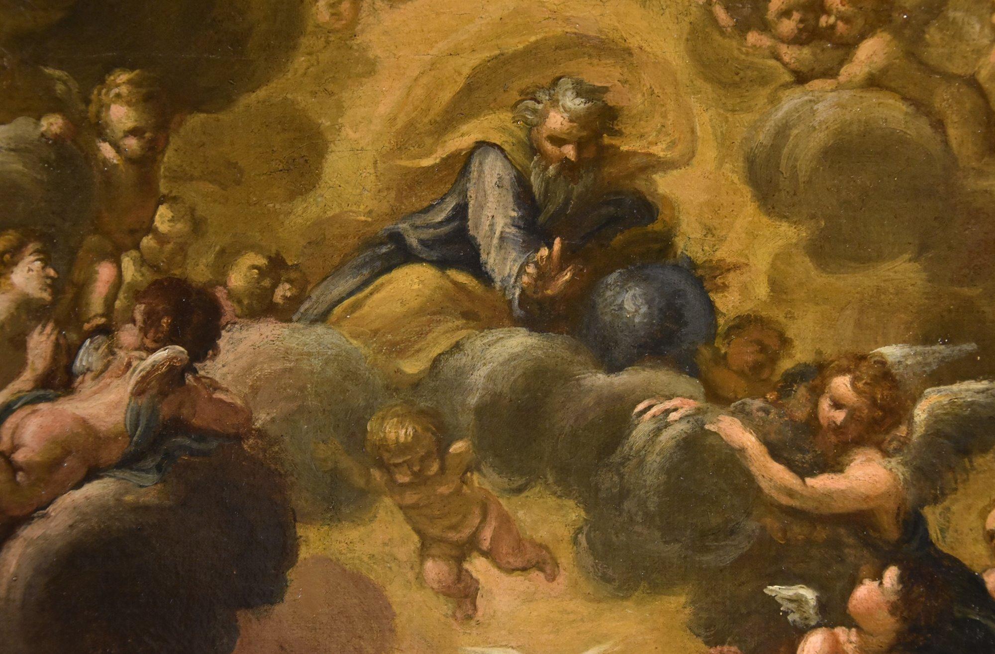 Annunciation Ferri Paint 17th Century Oil on canvas Old master Religious Rome For Sale 6