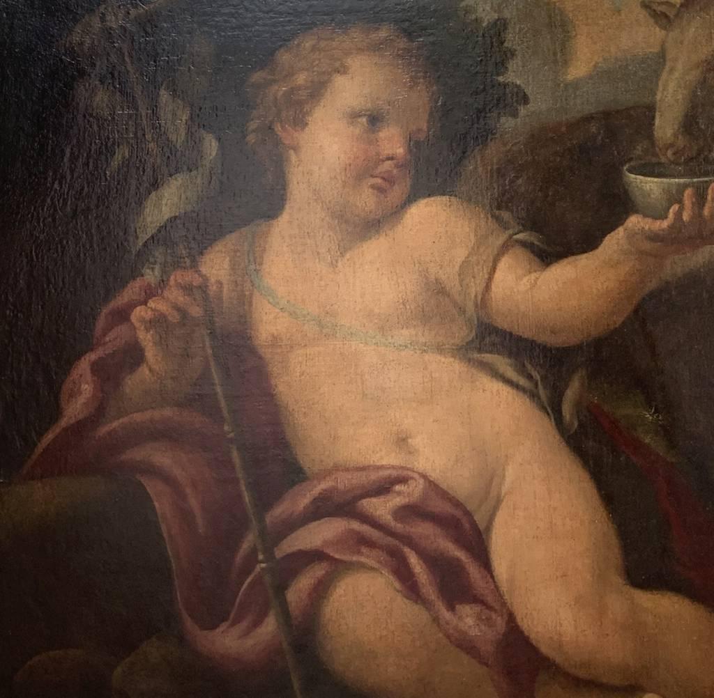 Ciro Ferri (Roma 1634 - 1689) círculo de - San Giovanni Battista.

80 x 103 cm sin marco, 94 x 118 cm con marco.

Antigua pintura al óleo sobre lienzo, en un marco antiguo del siglo XVII.

Informe de estado: Lona forrada. Buen estado de conservación