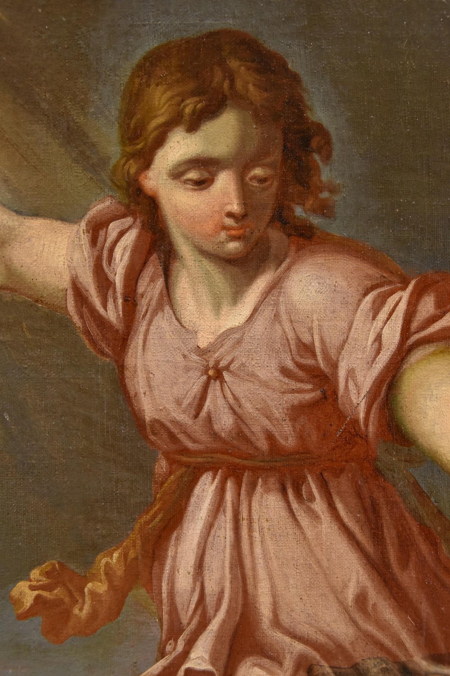 Guardian Angel Ferri 17/18th Century Paint Oil on canvas Old master Roman school For Sale 7