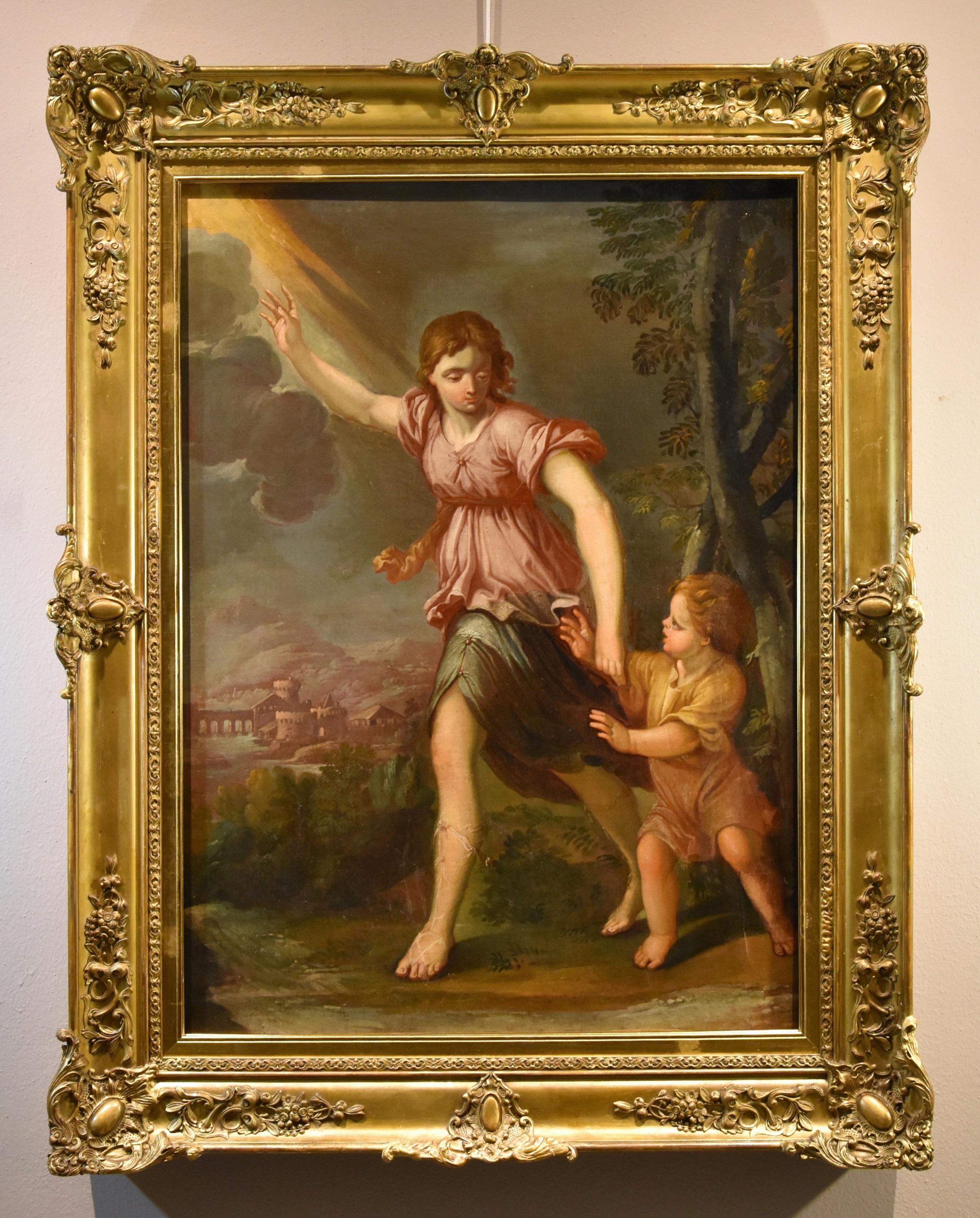 Guardian Angel Ferri 17/18th Century Paint Oil on canvas Old master Roman school - Old Masters Painting by Ciro Ferri (rome, 1634 - Rome, 1689)
