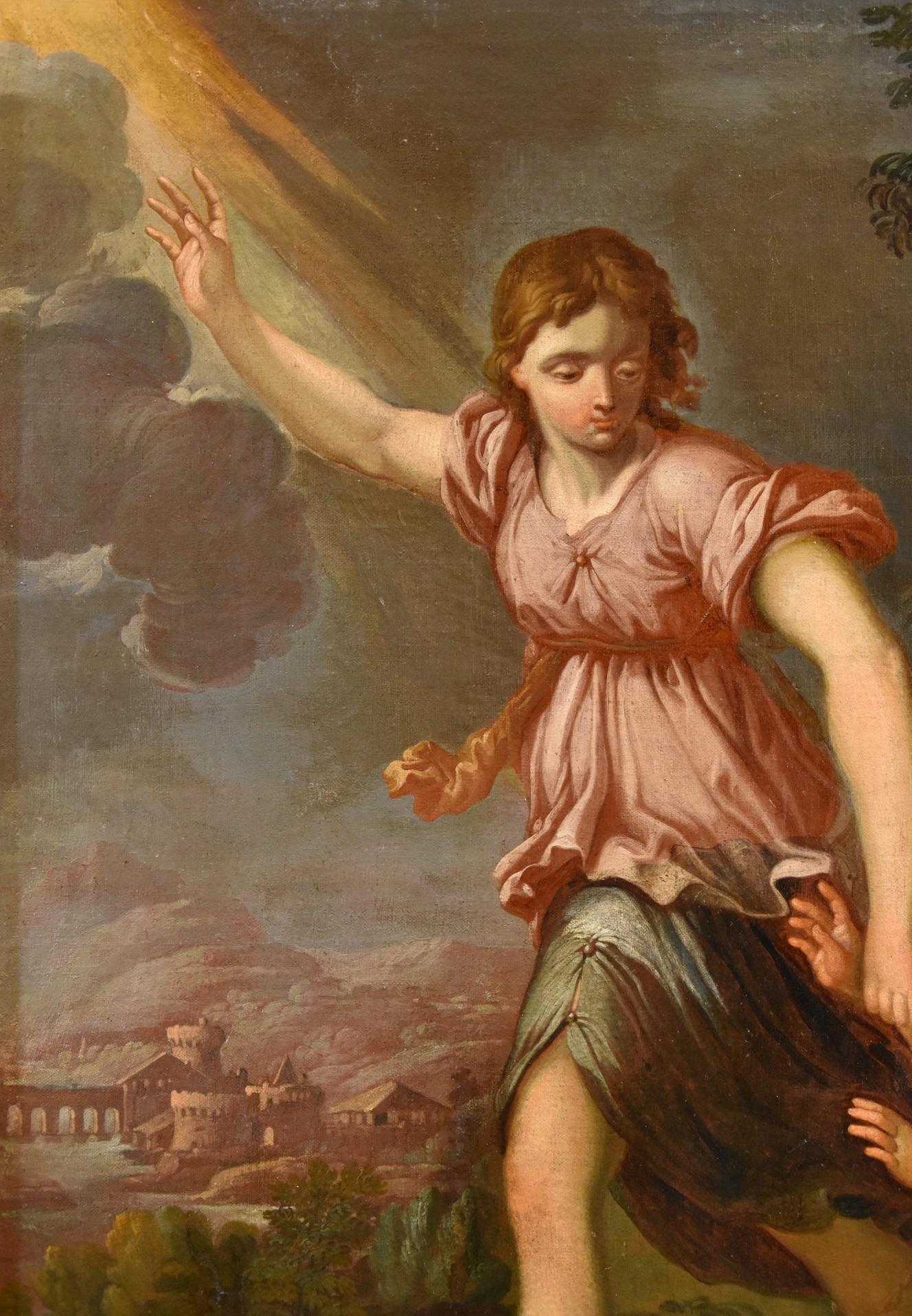 Roman painter, 17th-18th century
Ciro Ferri (Rome, 1634 - Rome, 1689) follower of

The Guardian Angel
(Tobiolo with the archangel Raphael)

Oil on tea
100 x 75 cm.
in antique frame 126 x 99 cm.

The protagonist of our pleasing canvas is the