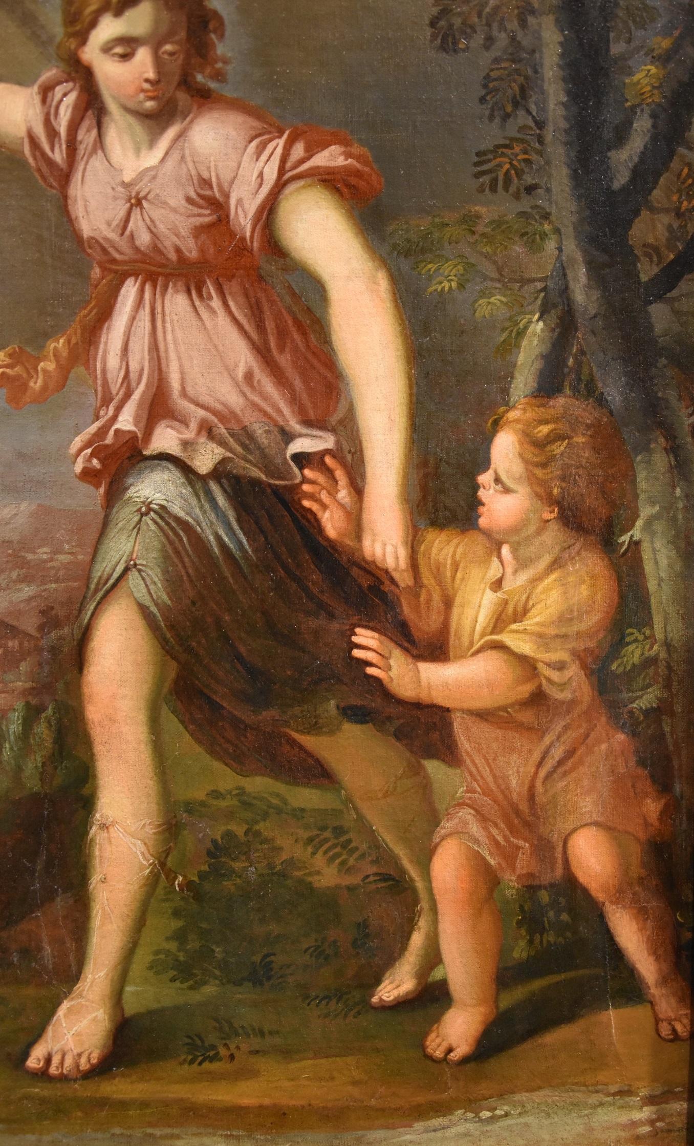 Guardian Angel Ferri 17/18th Century Paint Oil on canvas Old master Roman school For Sale 4