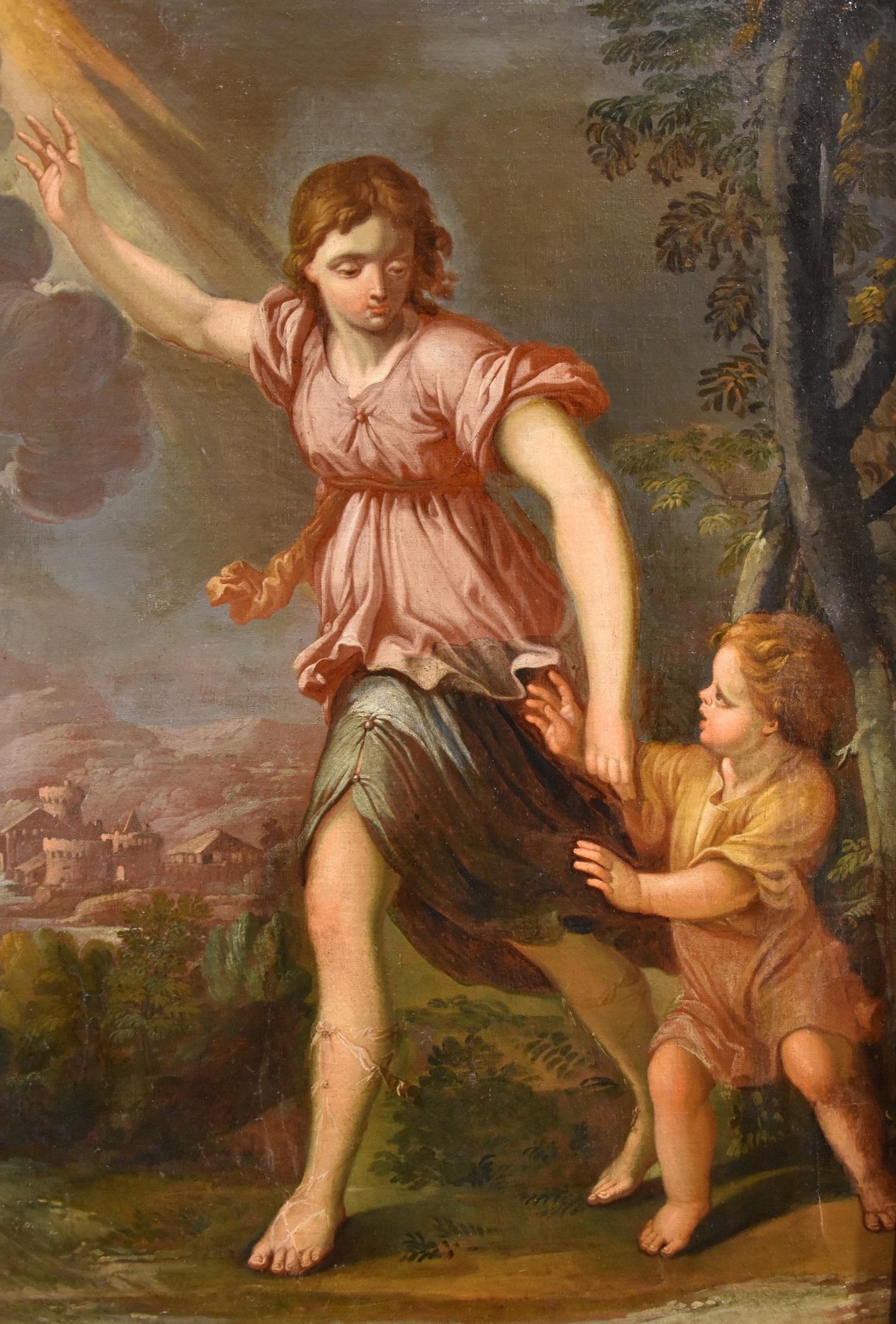 Guardian Angel Ferri 17/18th Century Paint Oil on canvas Old master Roman school For Sale 6