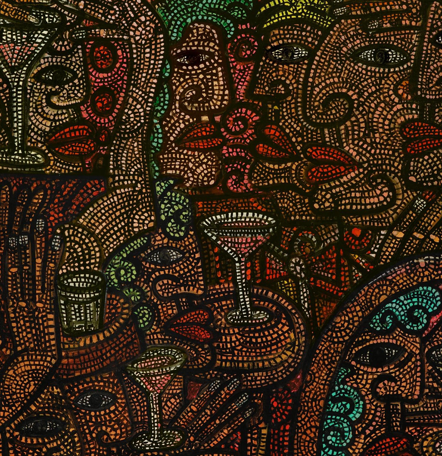 Noche de cócteles   Acrílico sobre lienzo Celosía de Líneas Diminutas Cuadradas  Textura de profundidad - Painting de Ciro Flores