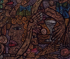 It's Five O'clock Acrylic on Canvas Lattice of Tiny Lines Squares  Depth Texture