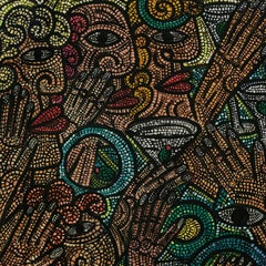 Manhattans at 5  Acrylic on Canvas Lattice of Tiny Lines Squares  Depth Texture