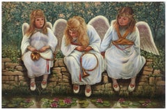 LES ANGES SUR LE MUR -  Ciro Morrone  Peinture figurative italienne à l'huile sur toile.