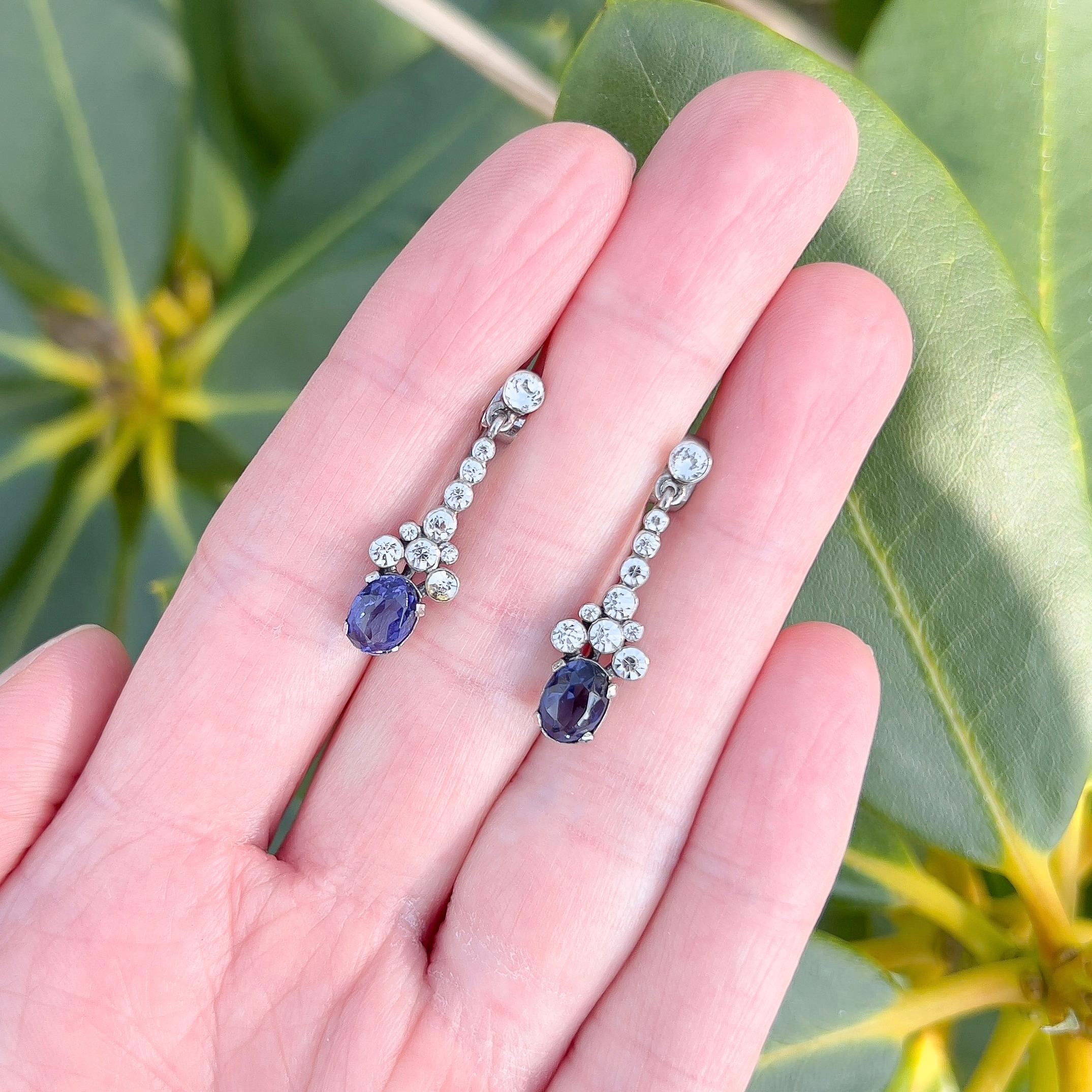 Ciro 'SCP' 1930s Art Deco Silver and Sapphire Paste Vintage Drop Earrings In Good Condition For Sale In Skelmersdale, GB