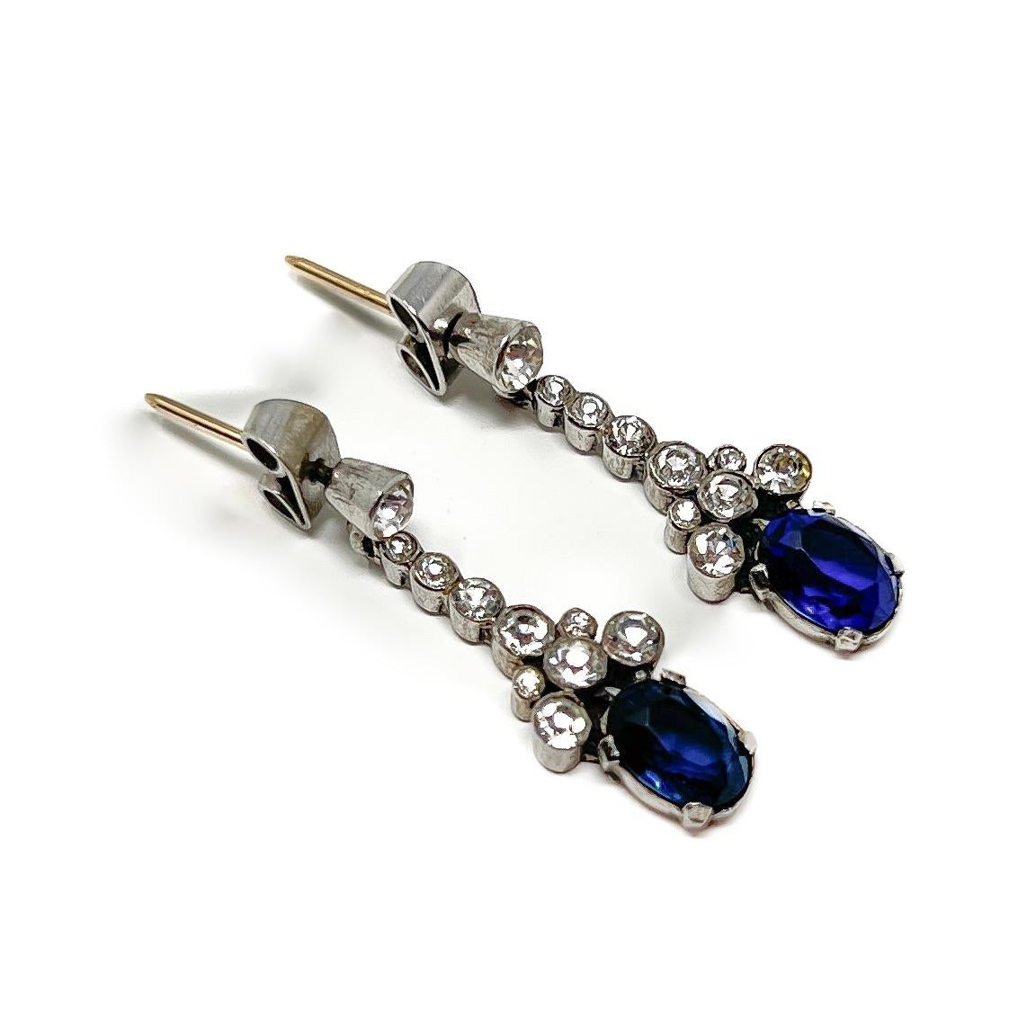 Ciro 'SCP' 1930s Art Deco Silver and Sapphire Paste Vintage Drop Earrings For Sale 1