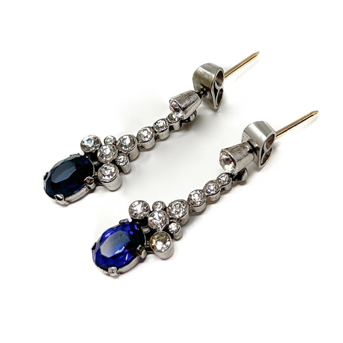 Ciro 'SCP' 1930s Art Deco Silver and Sapphire Paste Vintage Drop Earrings For Sale 2