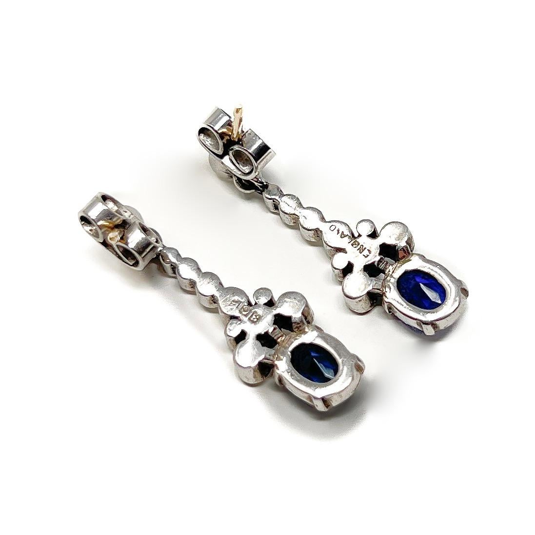 Ciro 'SCP' 1930s Art Deco Silver and Sapphire Paste Vintage Drop Earrings For Sale 3