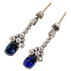 Ciro 'SCP' 1930s Art Deco Silver and Sapphire Paste Vintage Drop Earrings