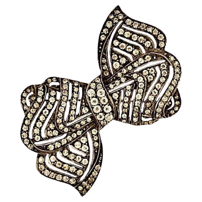 Ciro Sterling Silver and Rhinestones Bow Brooch circa 1930s For Sale