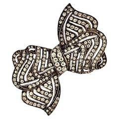 Ciro Sterling Silver and Rhinestones Bow Brooch circa 1930s