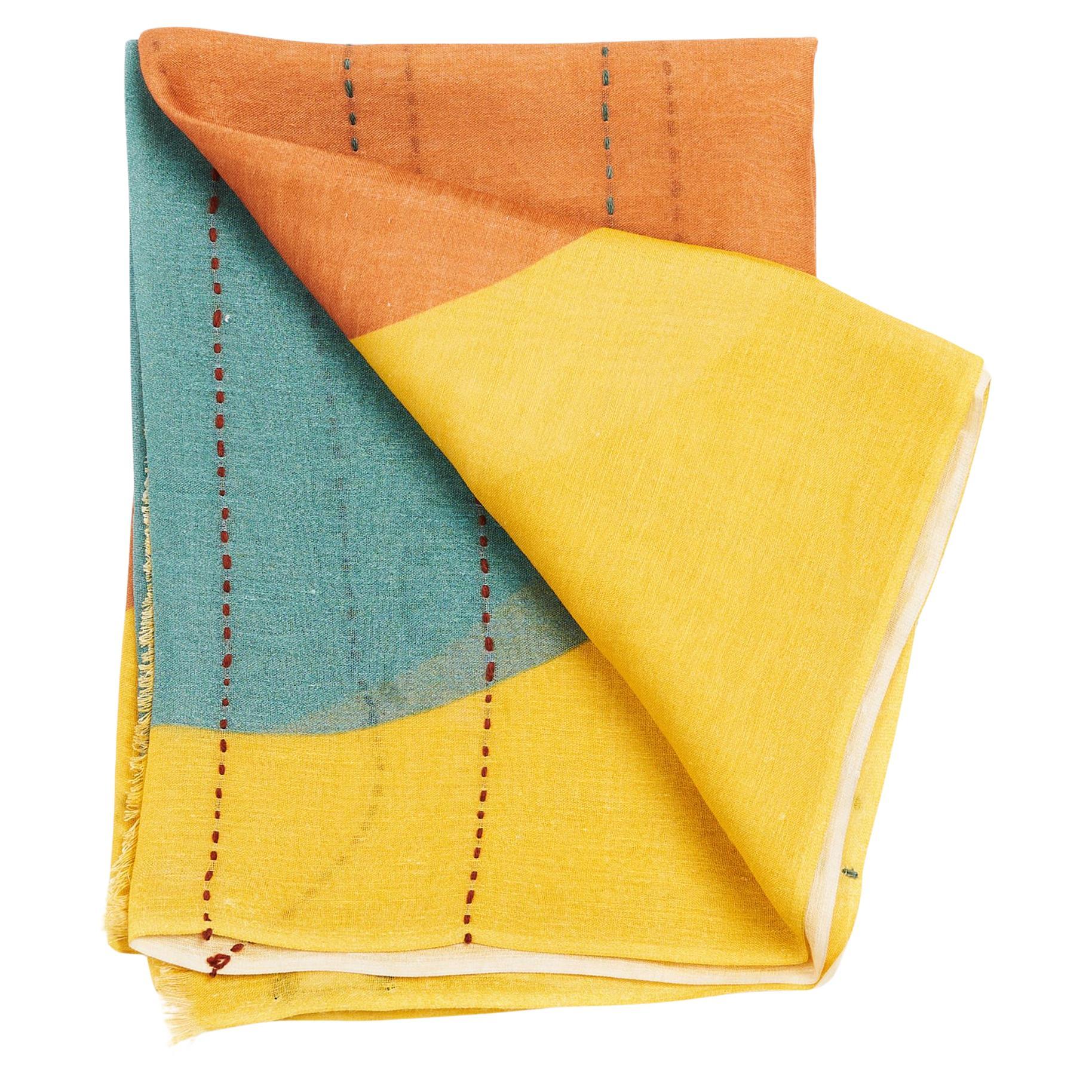 Cirq Sol Amarillo  Bufanda de Seda de Lino Bordada a Mano Multicolor