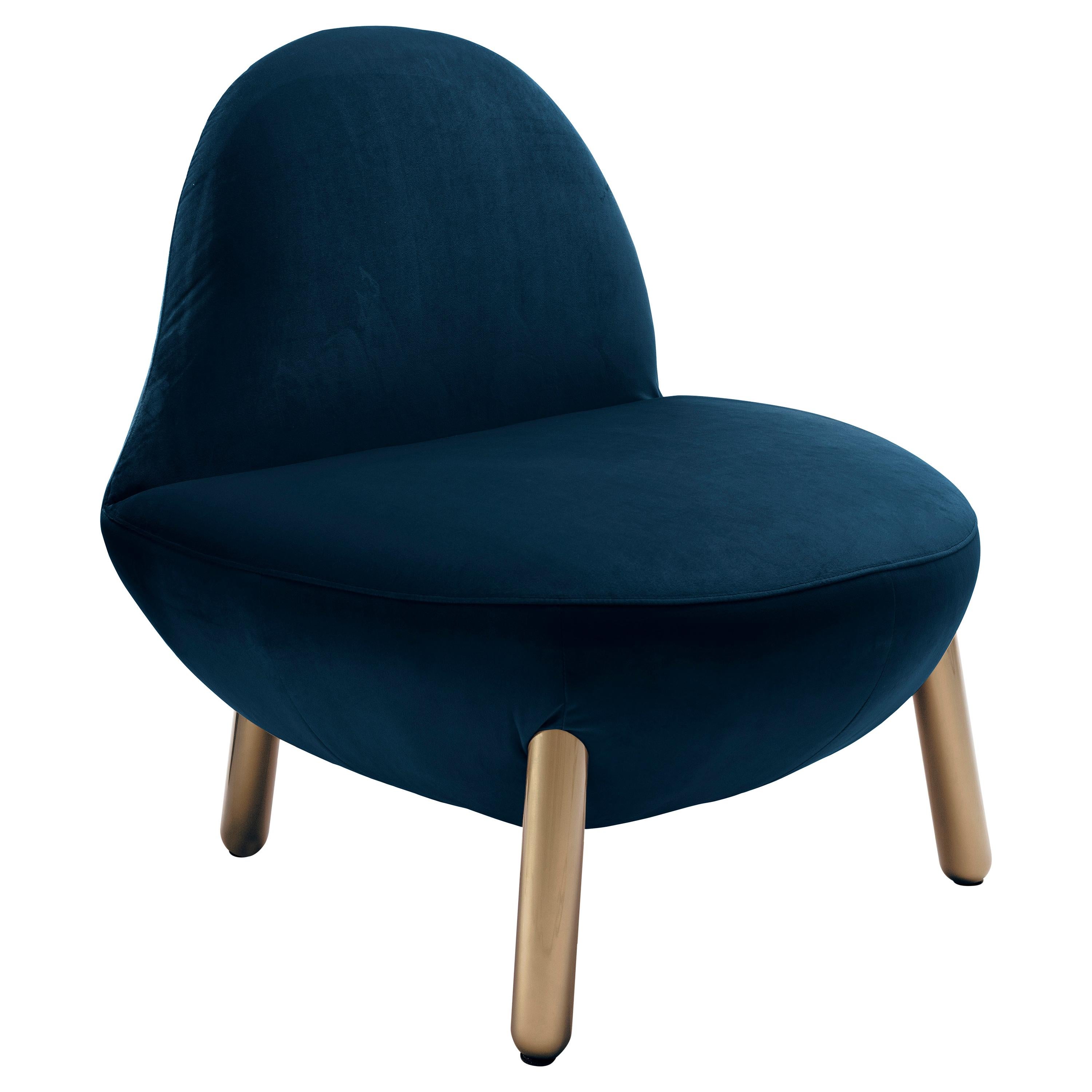 Cirrus Lounge Chair with Plush Blue Velvet by Dario Contessotto For Sale
