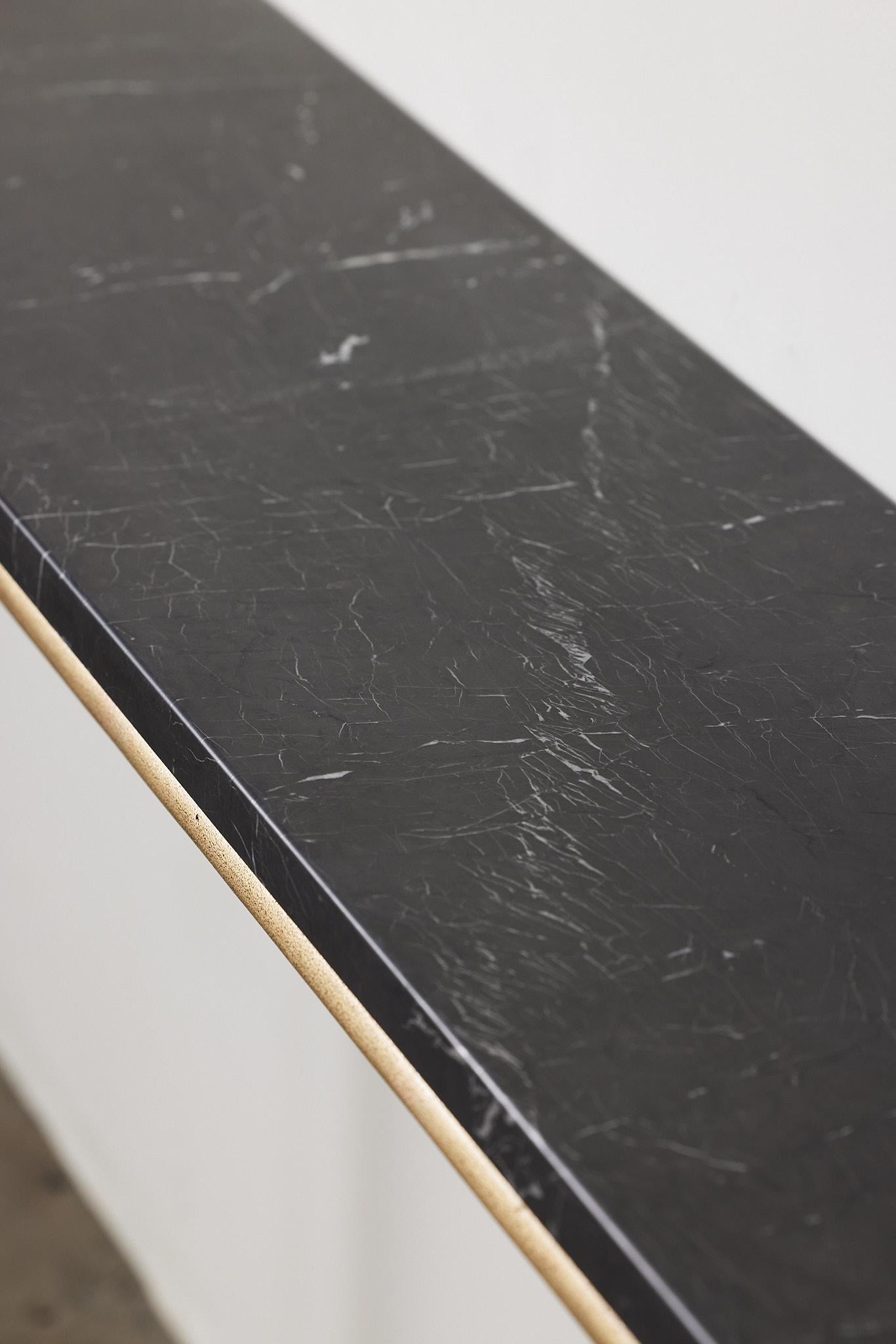 Patinated Cirrus Console Table with Marble Tabletop For Sale