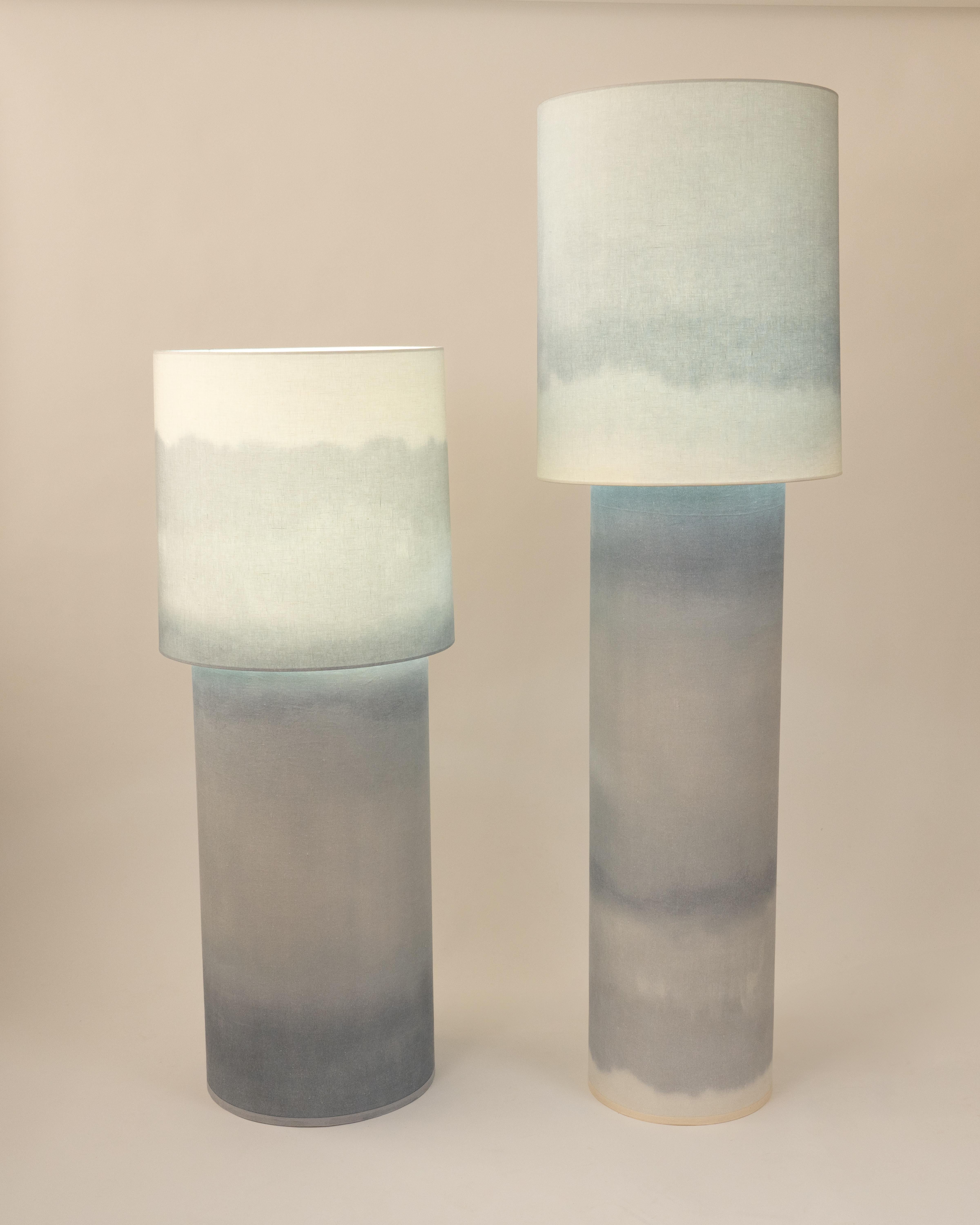 Muted Blue Wide Gradient Ceramic Totem Sculptural Lamp by Elsa Foulon In New Condition For Sale In Geneve, CH