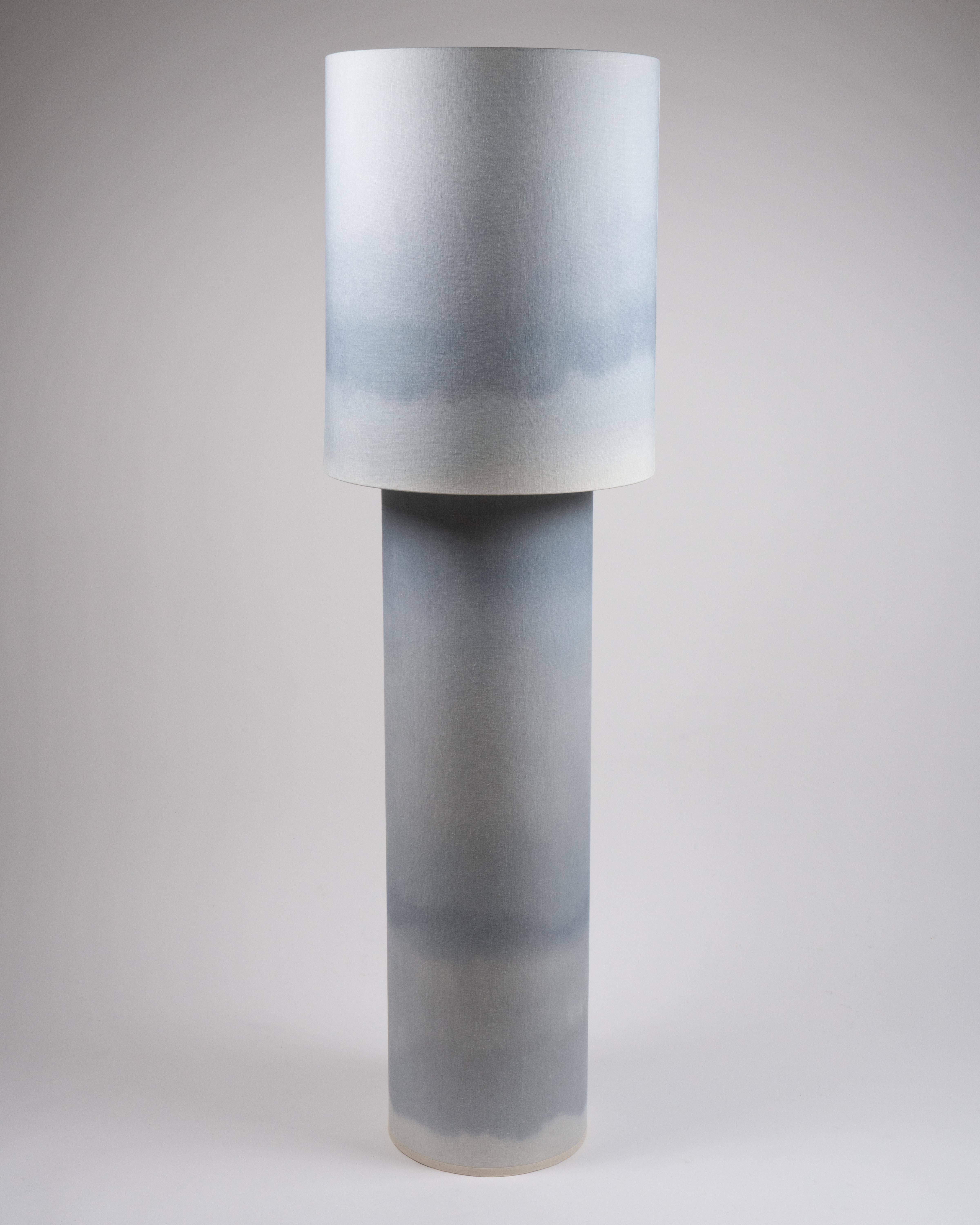 French Muted Blue Wide Gradient Ceramic Totem Sculptural Lamp by Elsa Foulon For Sale