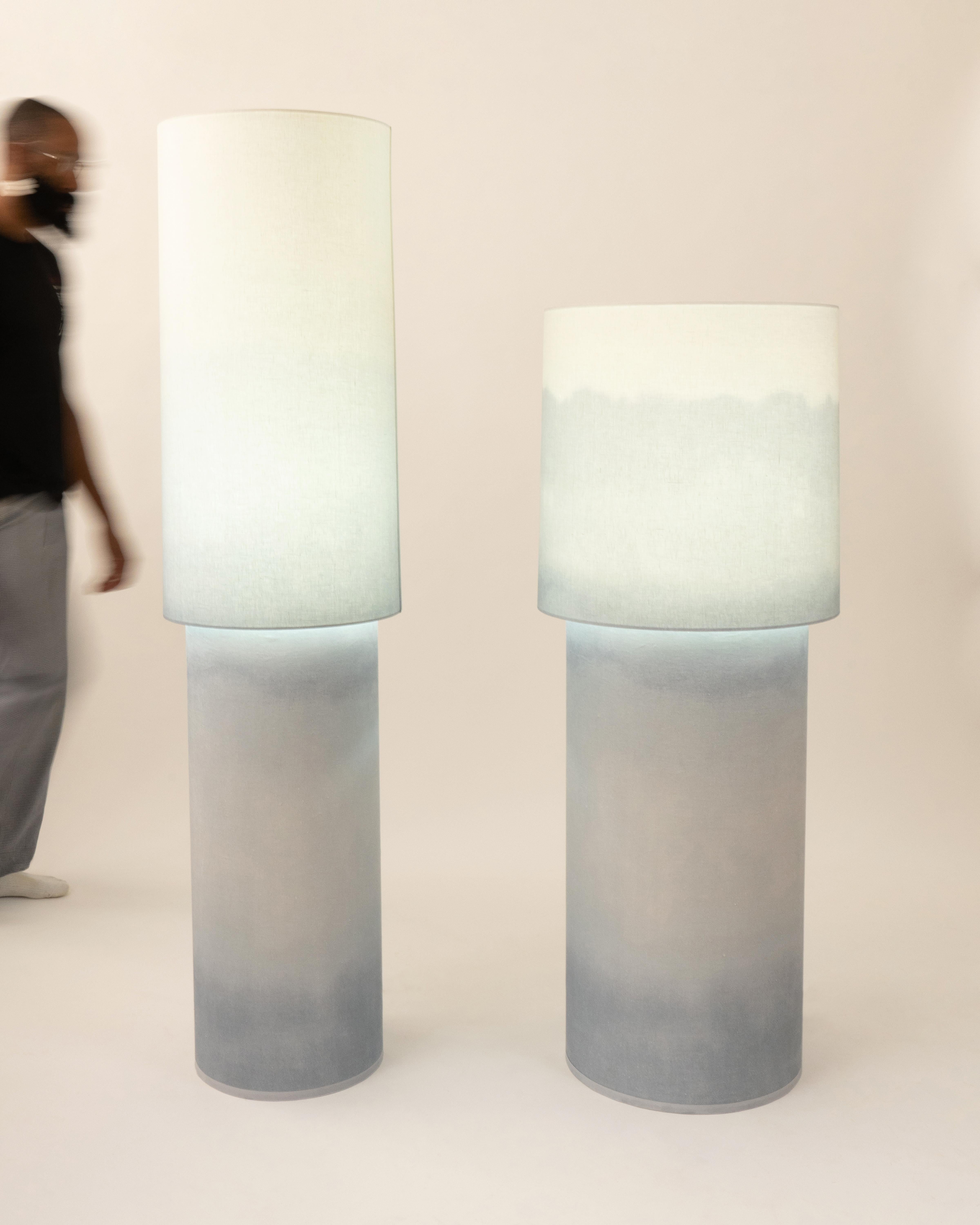 Contemporary Muted Blue Wide Gradient Ceramic Totem Sculptural Lamp by Elsa Foulon For Sale