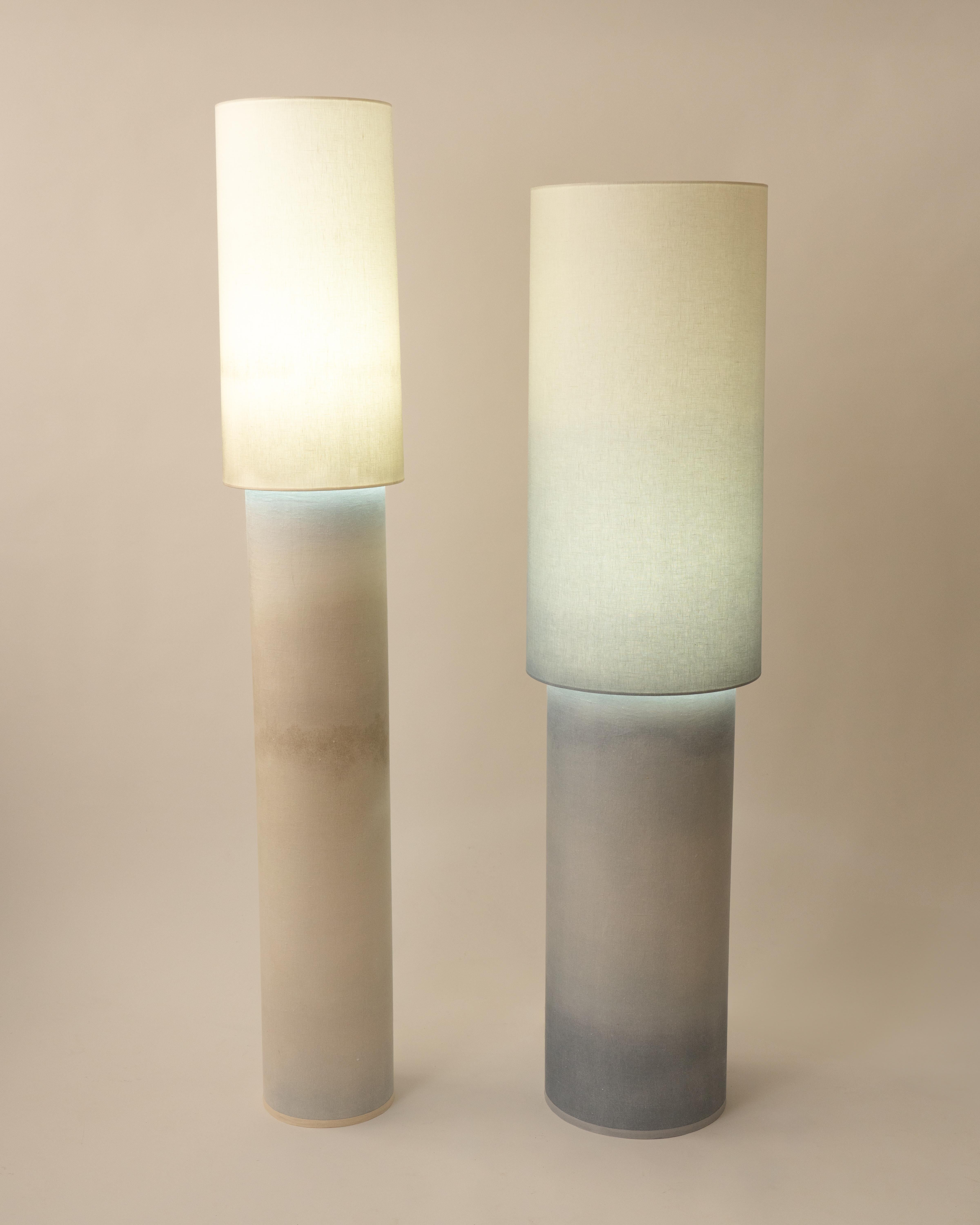 Post-Modern Muted Blue Gradient Ceramic Totem Handcrafted Sculptural Lamp by Elsa Foulon For Sale
