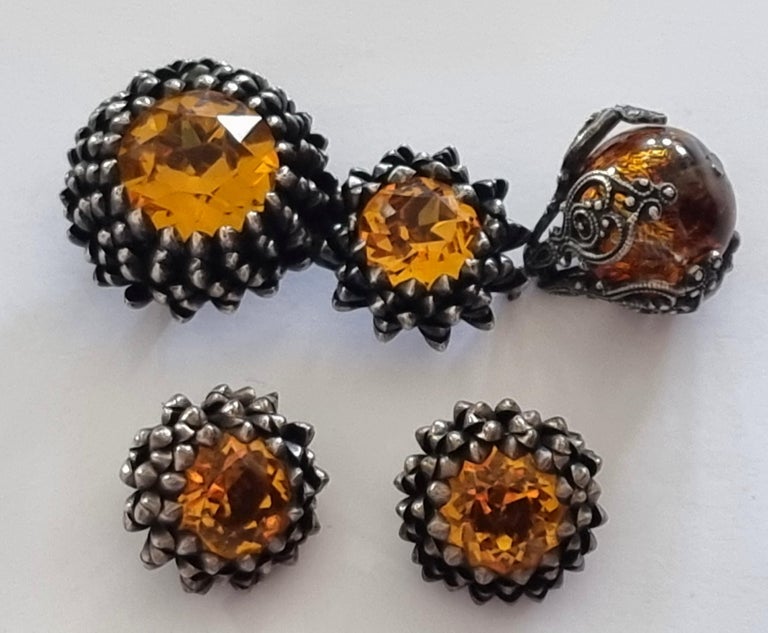 Boucles D'oreilles Anciennes En Verre CIS Zoltowska - Bleu - Fermoir Clip - Occasion - France