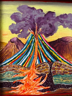 Cisco Jiménez "Bajo el Volcán" Art - Object With Landscape Acrylic Painting