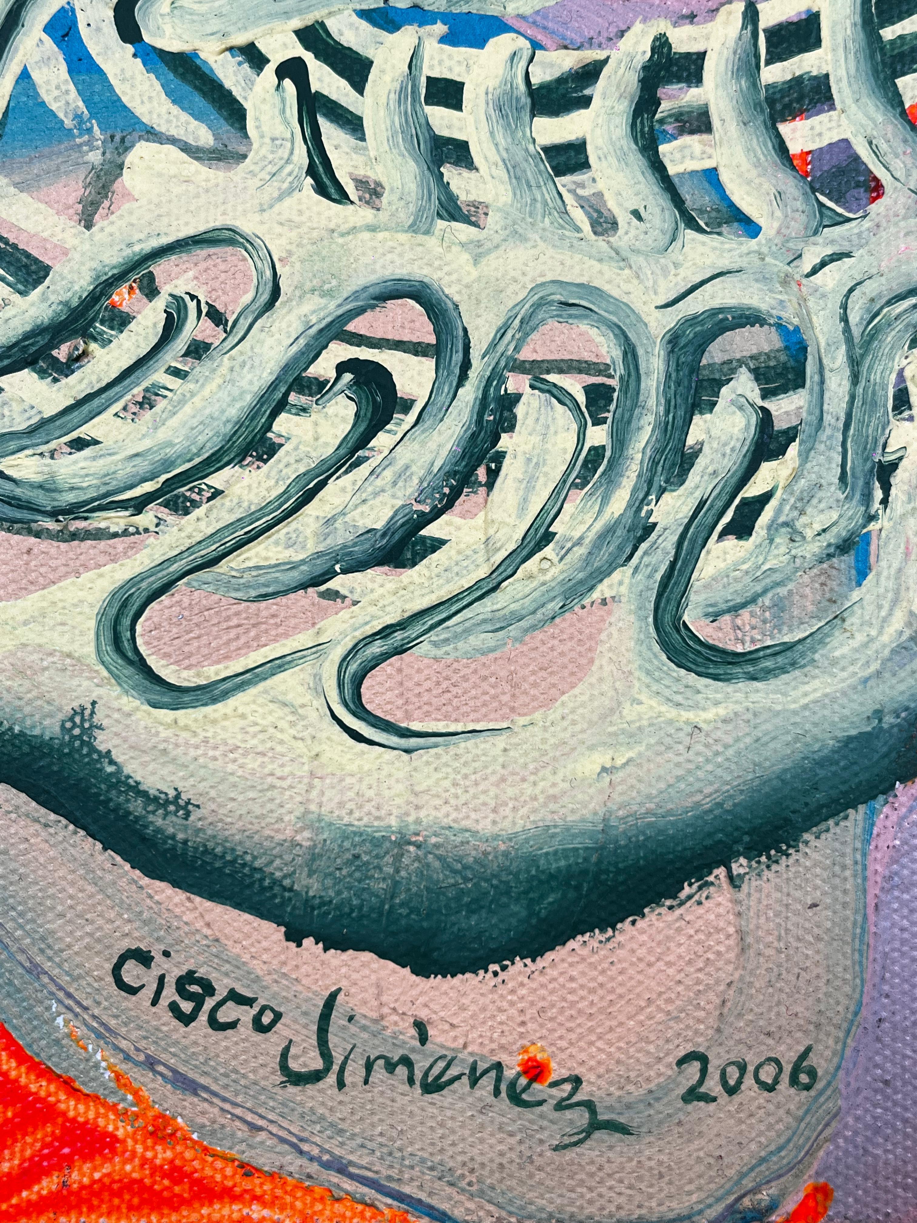 Hand-Painted Cisco Jiménez Beirut's Impactant Decorative Impulses Acrylic on Canvas Painting For Sale