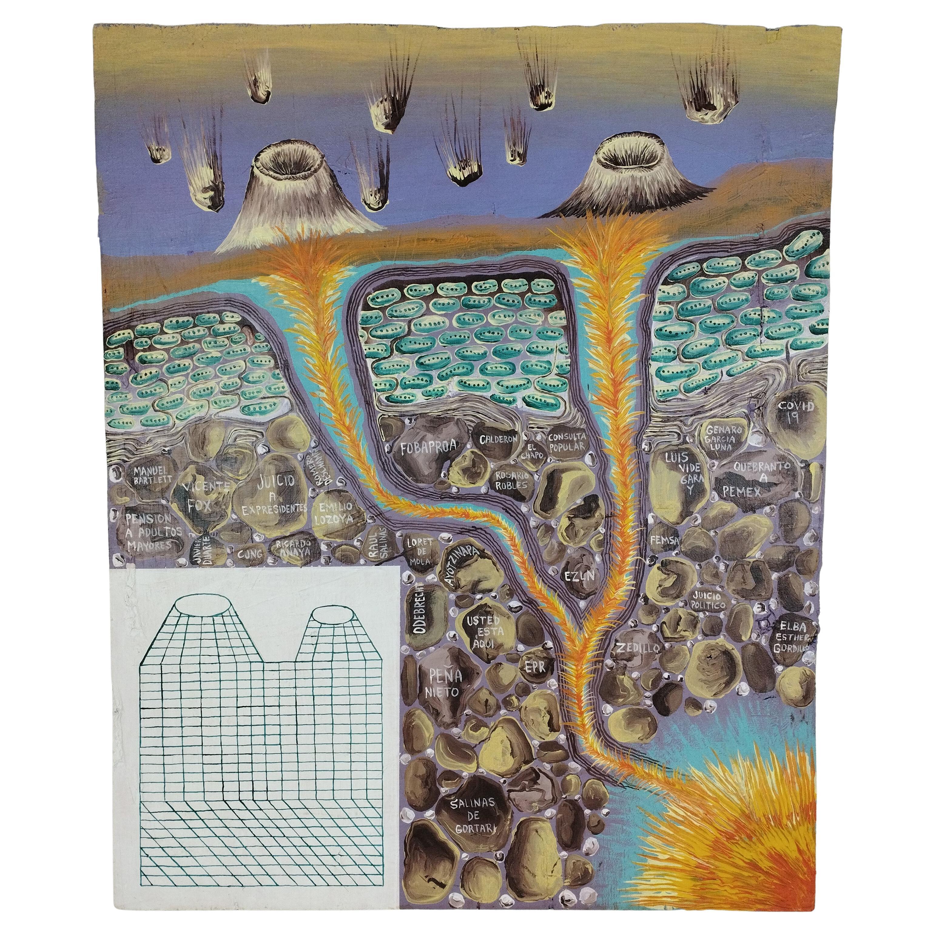 Cisco Jiménez "Meteorite Rain" Acrylic And Collage On Board Painting For Sale