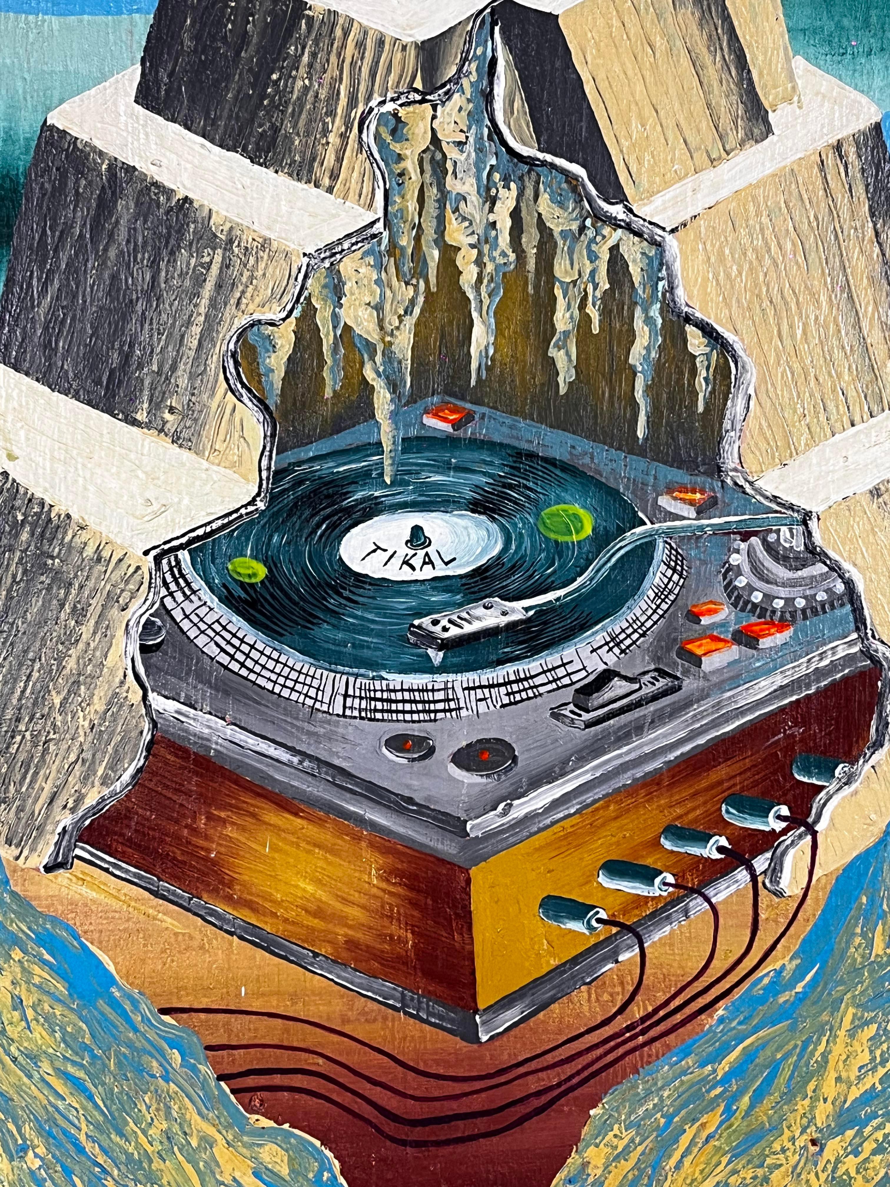 Cisco Jiménez Tikal mit Drehscheibe Acryl auf Holz Gemälde (Postmoderne) im Angebot
