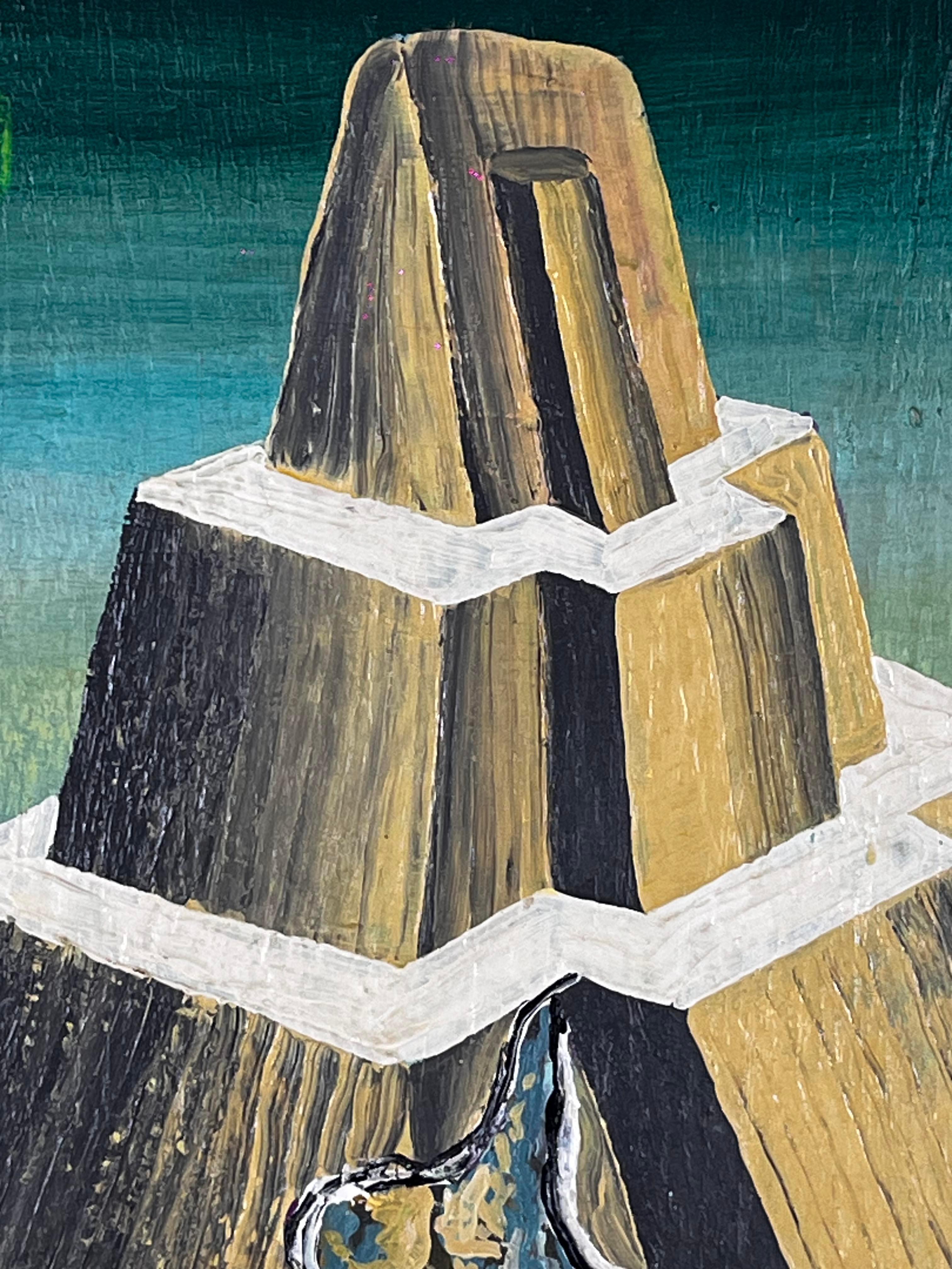 Cisco Jiménez Tikal mit Drehscheibe Acryl auf Holz Gemälde (Handbemalt) im Angebot