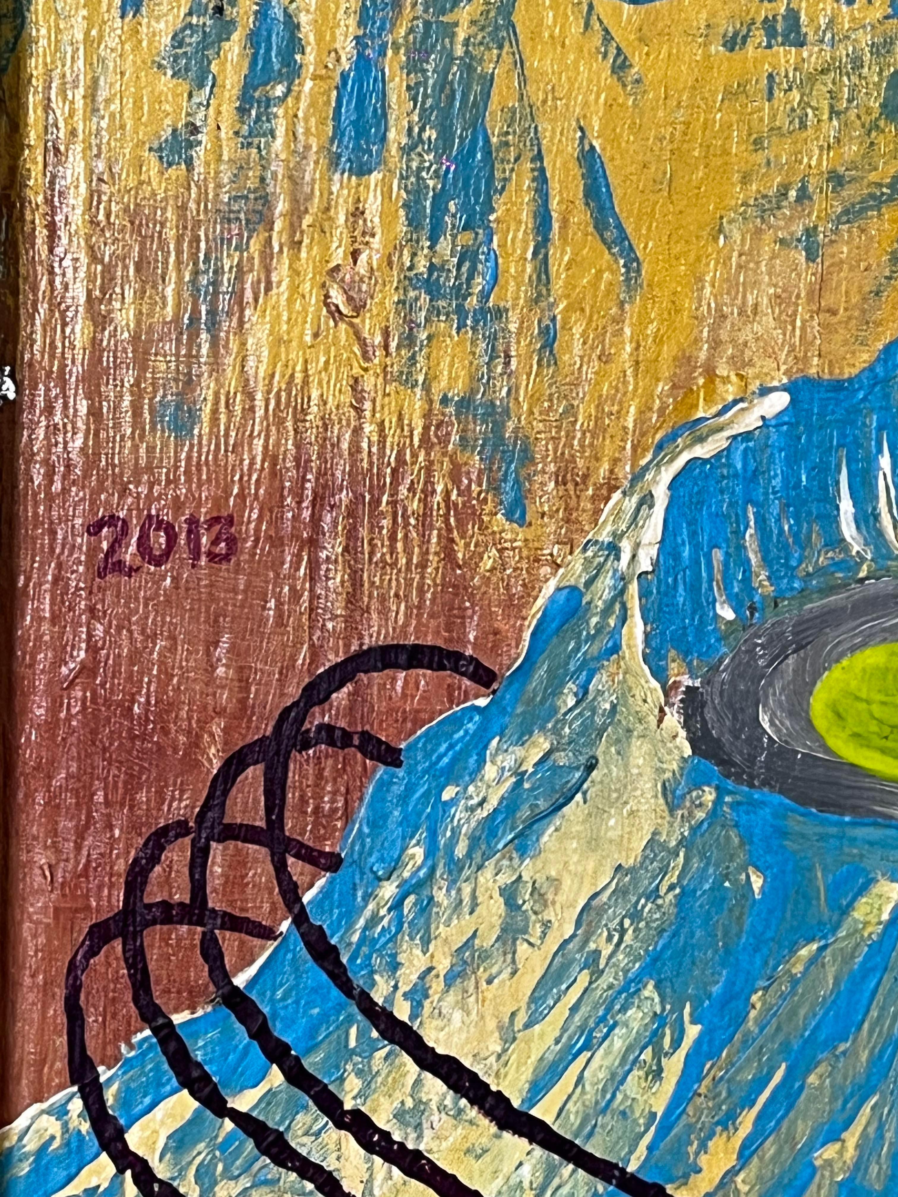 Cisco Jiménez Tikal mit Drehscheibe Acryl auf Holz Gemälde im Zustand „Gut“ im Angebot in Mexico City, MX
