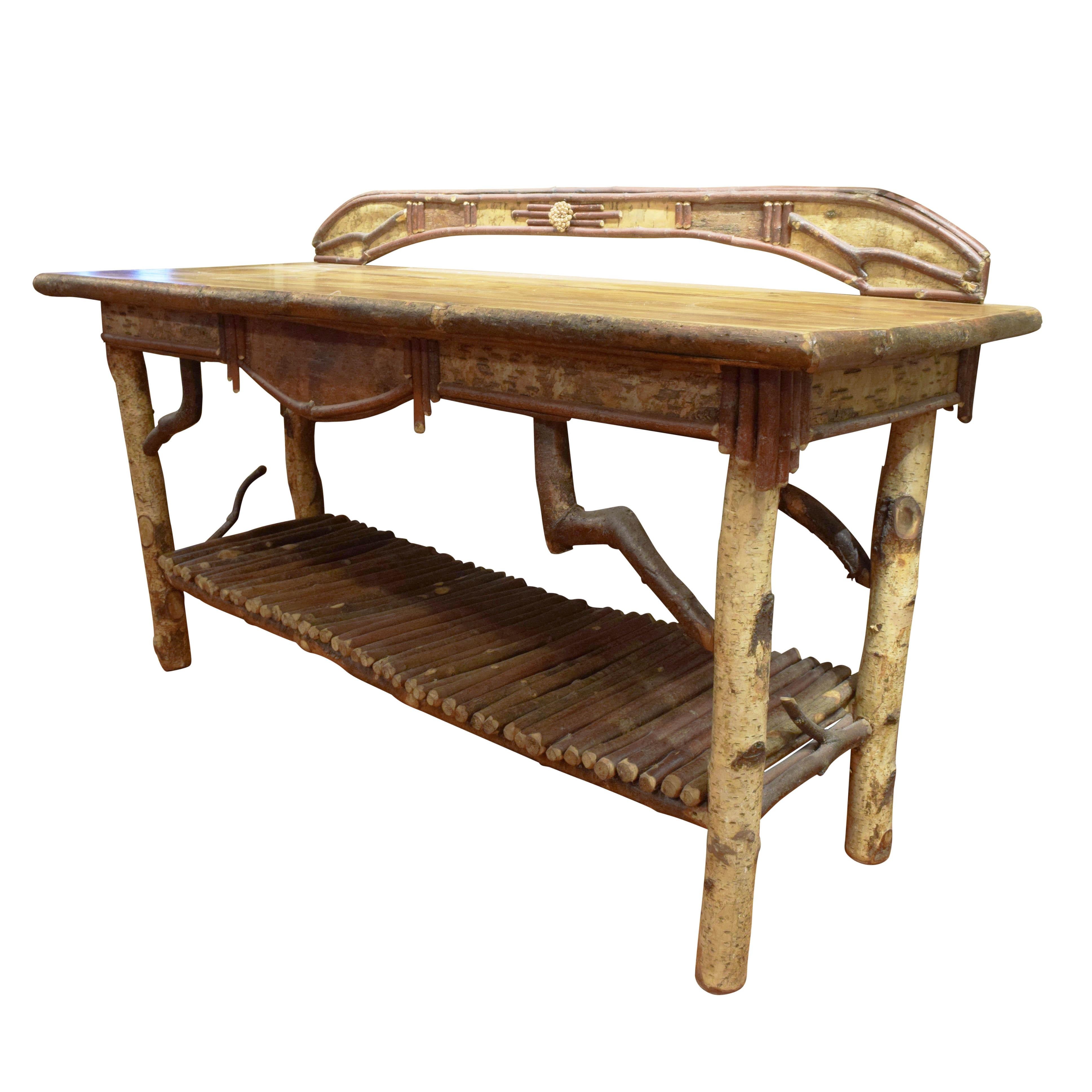 Entry or serving table; birch and willow twig work; top of table, plus 6