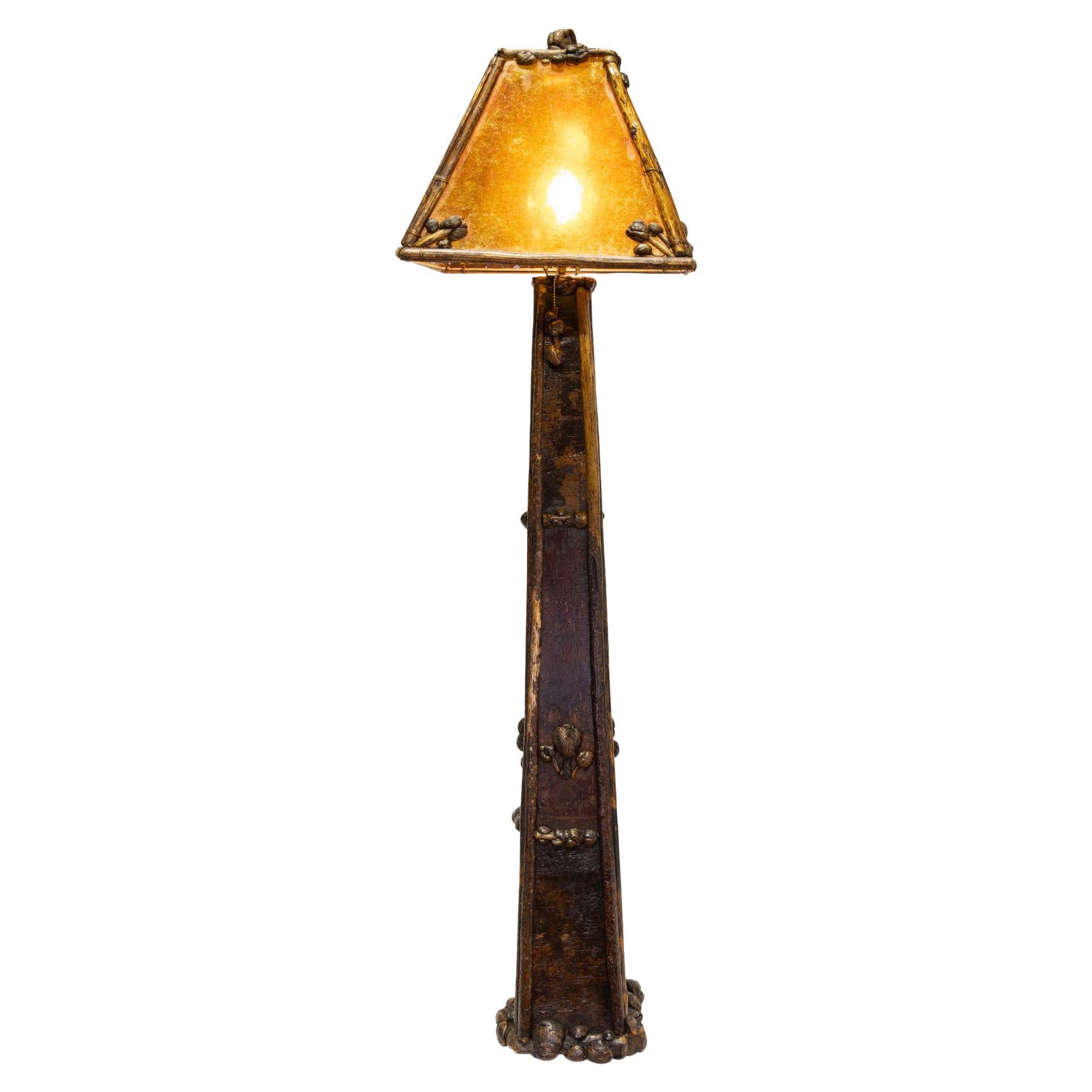 Cisco's Burl Floor Lamp with "Mica" Stick Shades For Sale