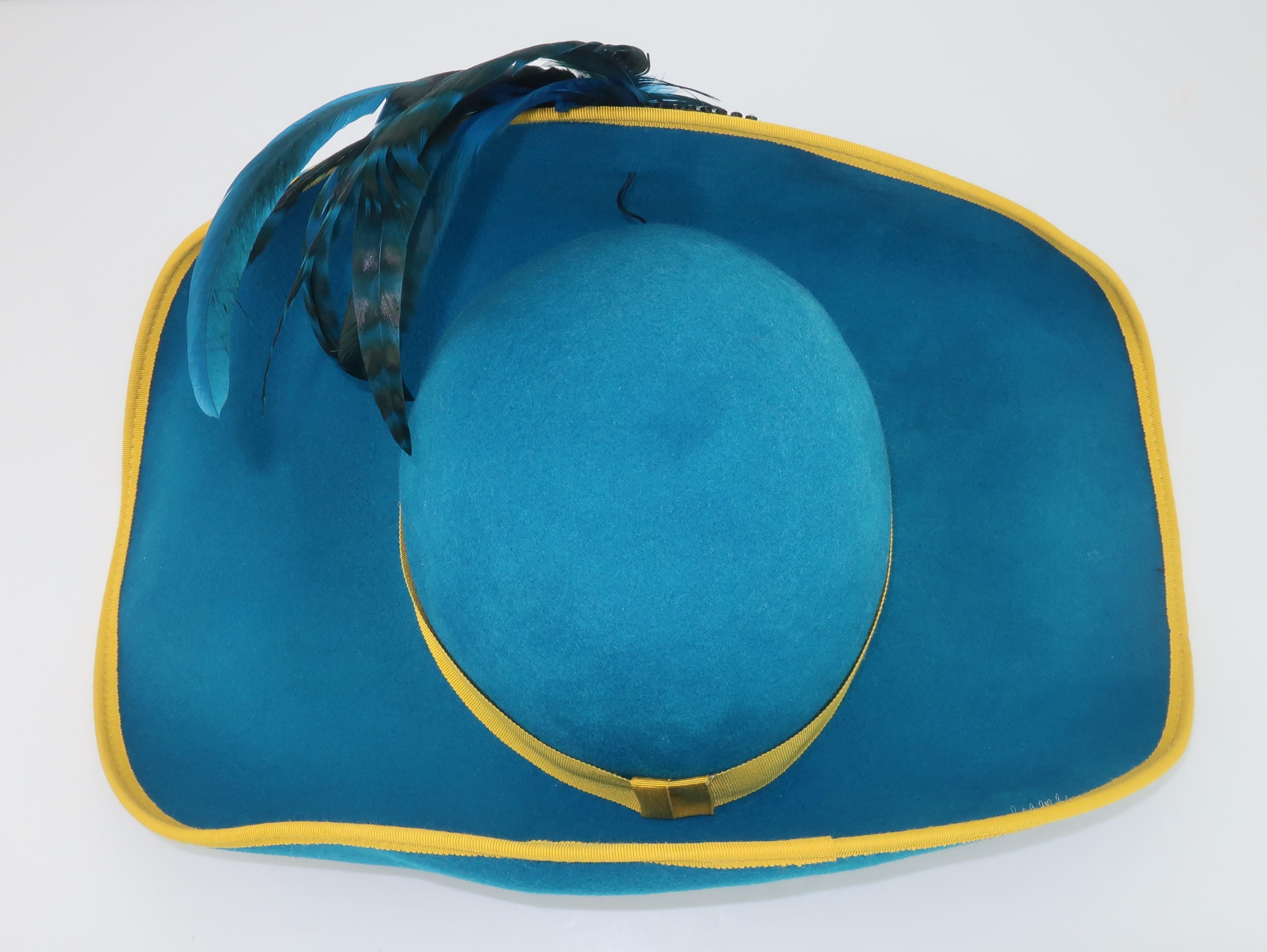 Citation Bicorne Bollman Hat With Rhinestone & Feathers, 1980's  2